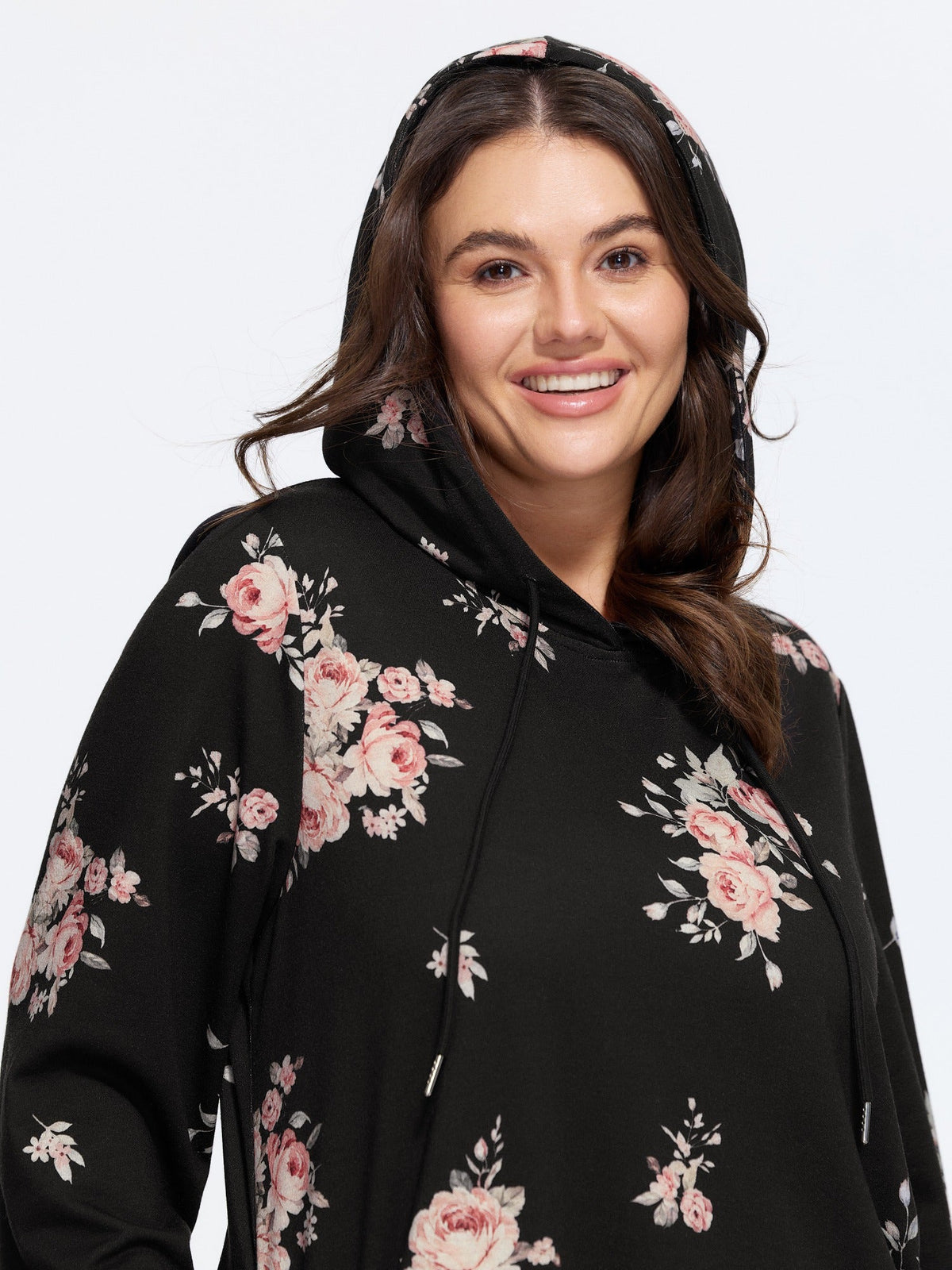 Stretchy Floral Print Drawstring Hooded Mini Dress