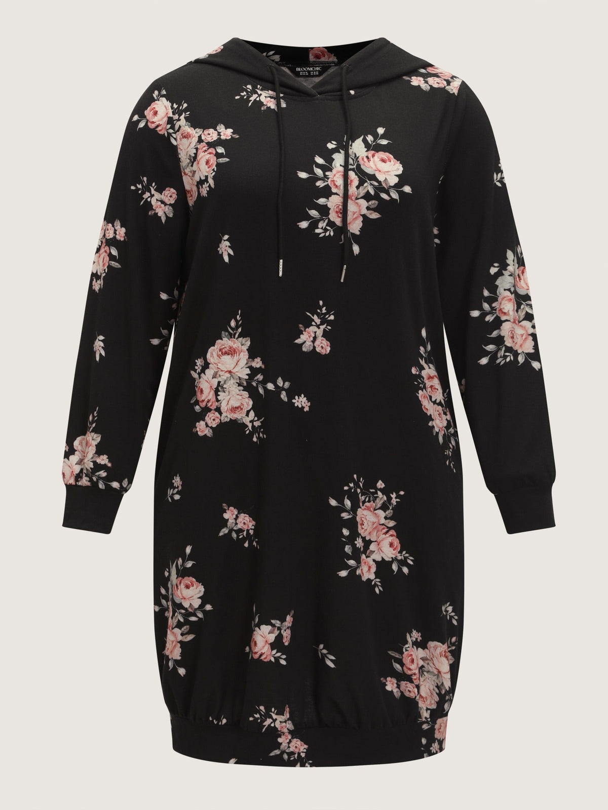 Stretchy Floral Print Drawstring Hooded Mini Dress