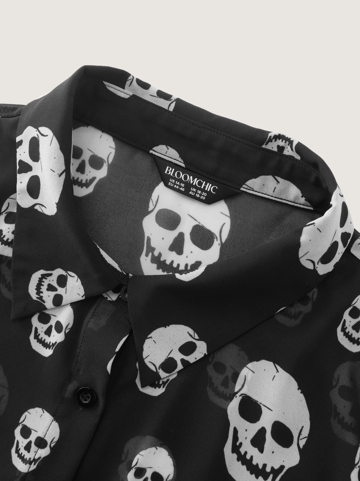 Skull Print Sheer Chiffon Button‑Down Blouse