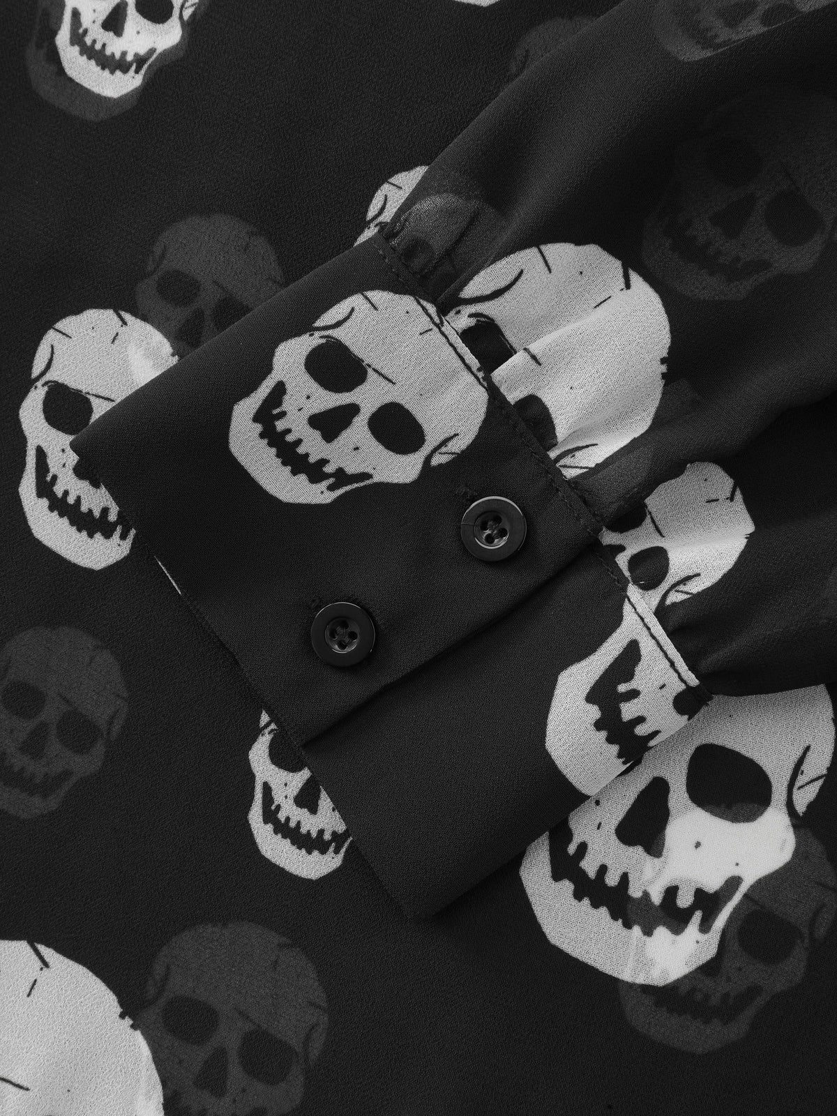 Skull Print Sheer Chiffon Button‑Down Blouse
