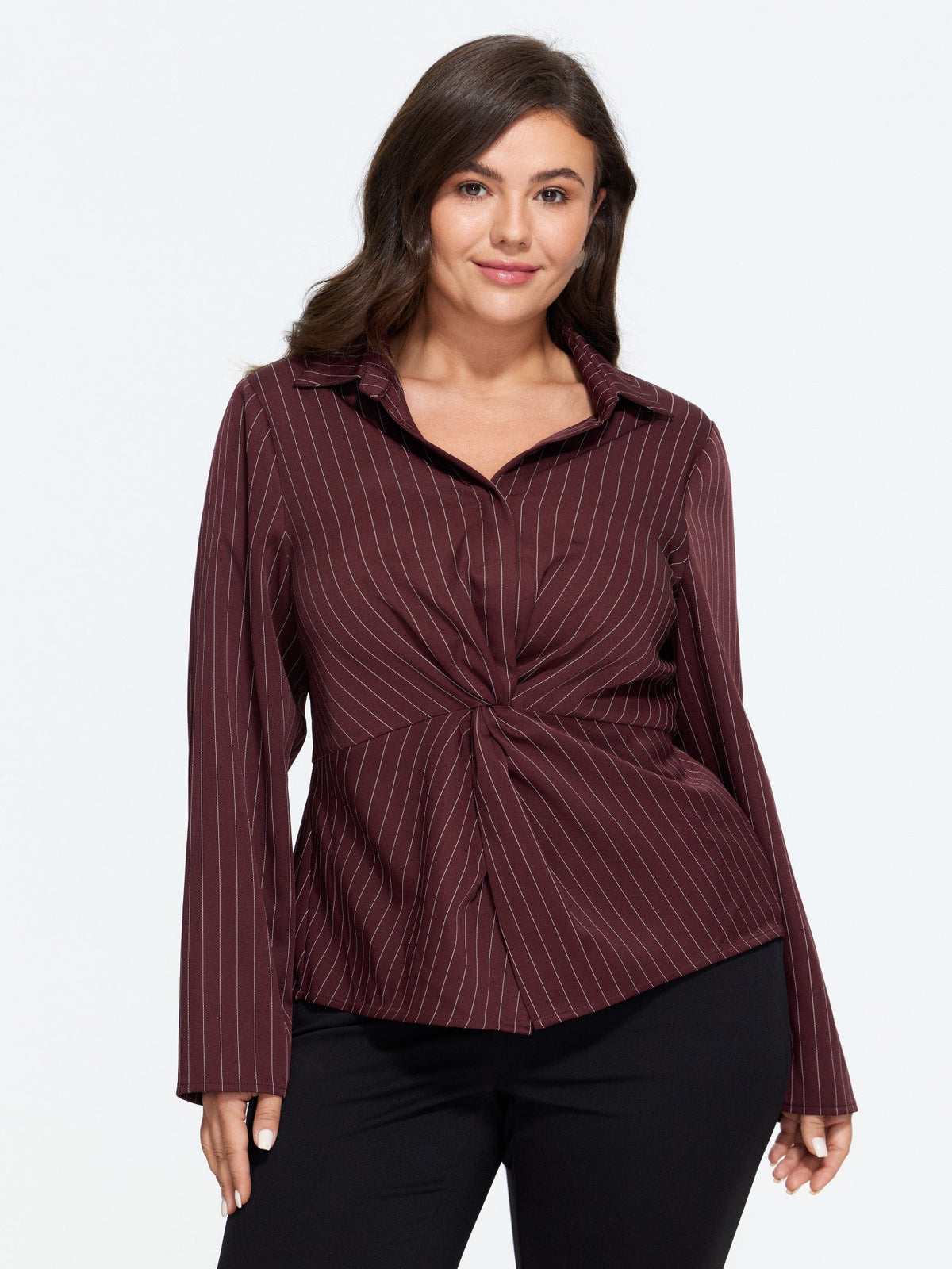 Vertical Striped Twist Front Blouse