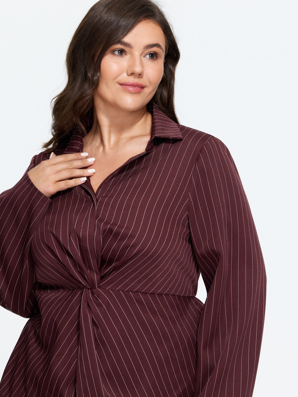 Vertical Striped Twist Front Blouse