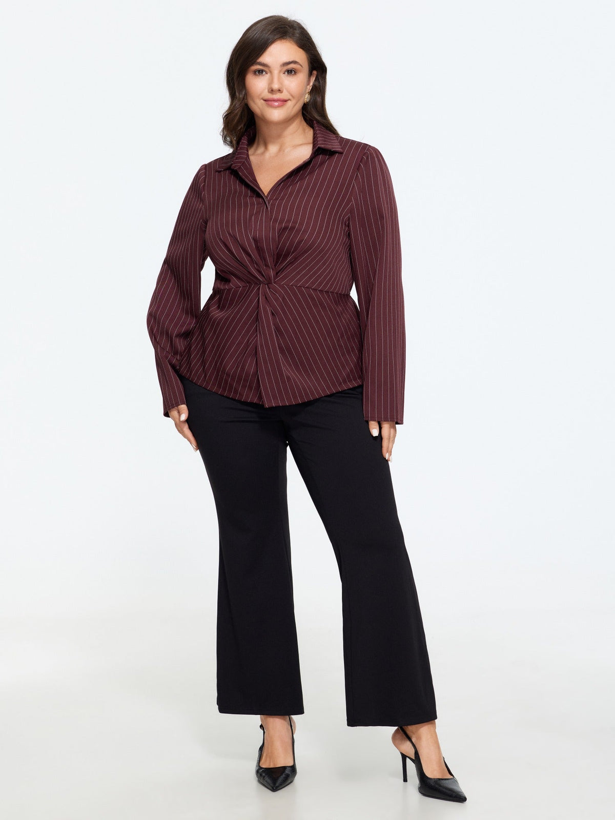 Vertical Striped Twist Front Blouse