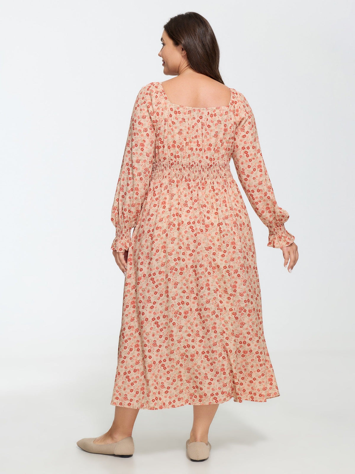 Supersoft Floral Print Tie Front Shirred Waist Midi Dress