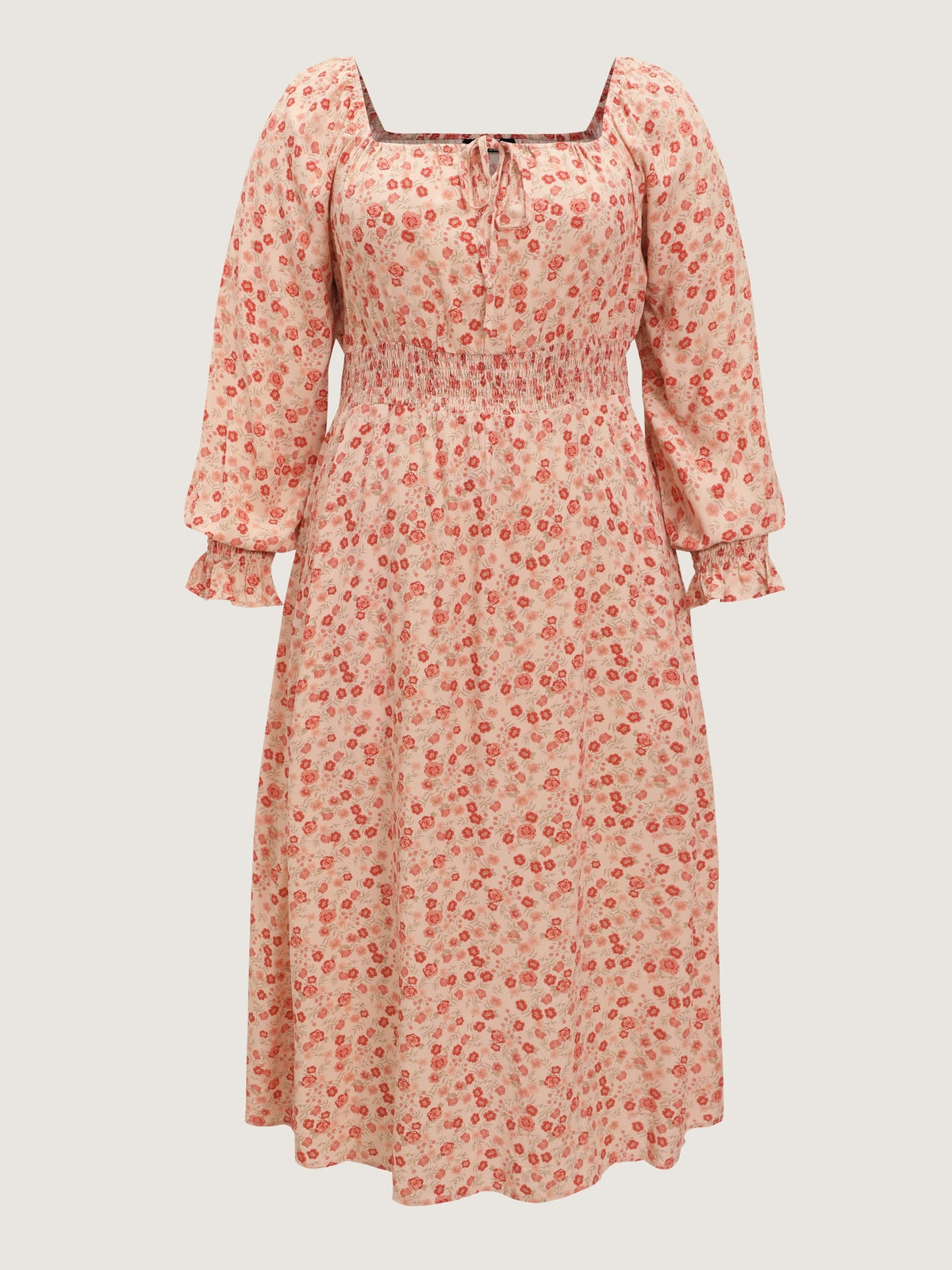 Supersoft Floral Print Tie Front Shirred Waist Midi Dress