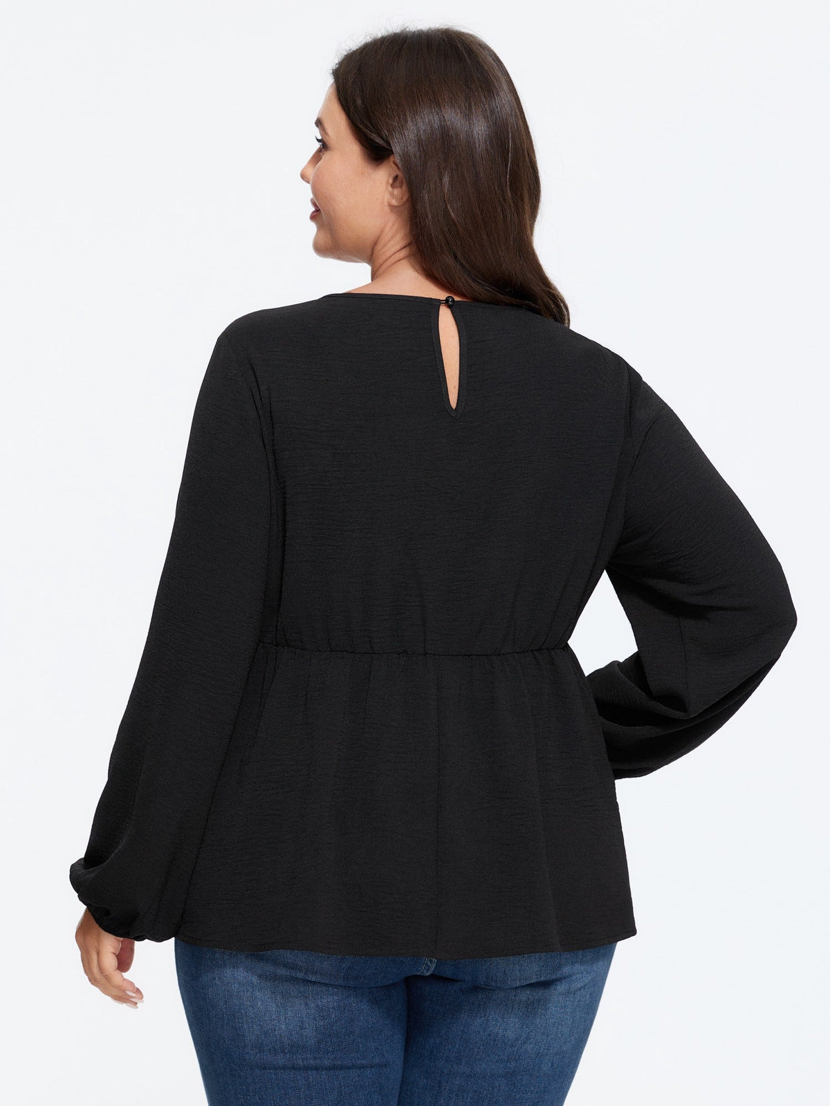 Floral Embroidered Round Neck Peplum Blouse