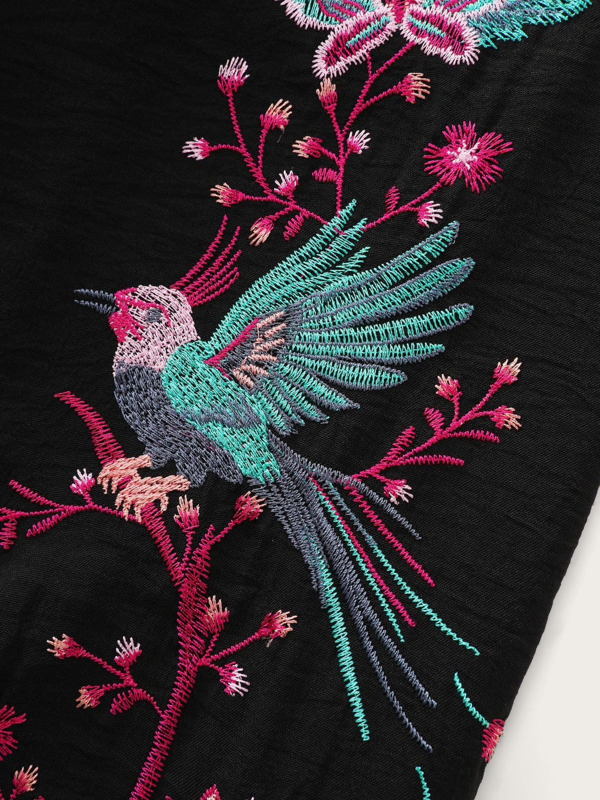 V‑Neck Floral Bird Embroidered Blouse