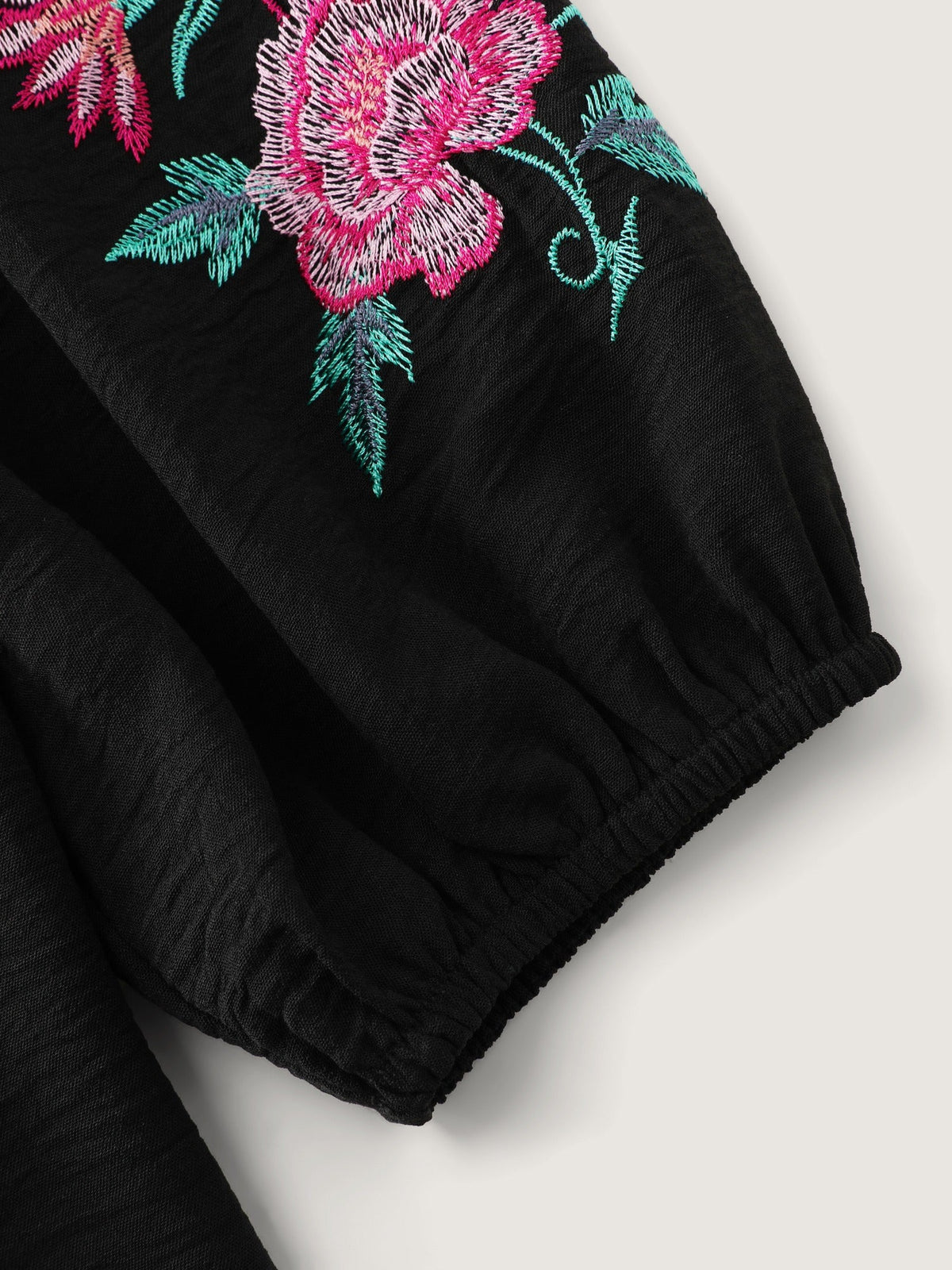 V‑Neck Floral Bird Embroidered Blouse