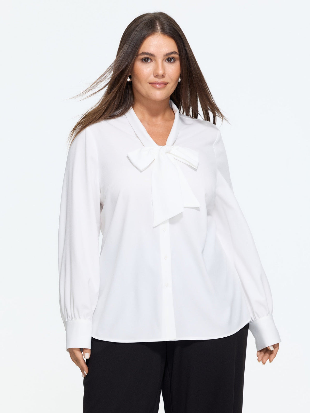 Solid Bow-Tie Neckline Blouse