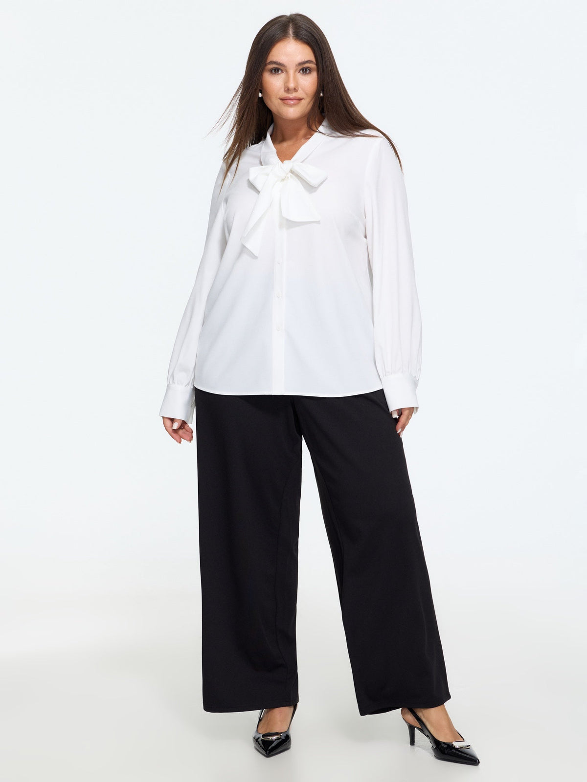 Solid Bow-Tie Neckline Blouse