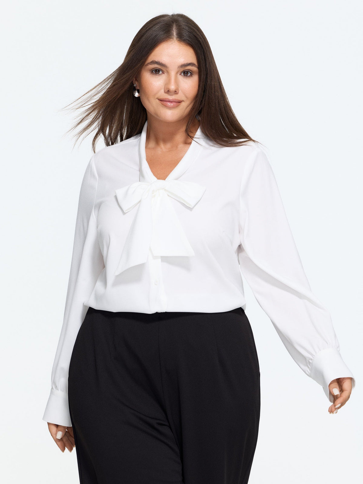 Solid Bow-Tie Neckline Blouse