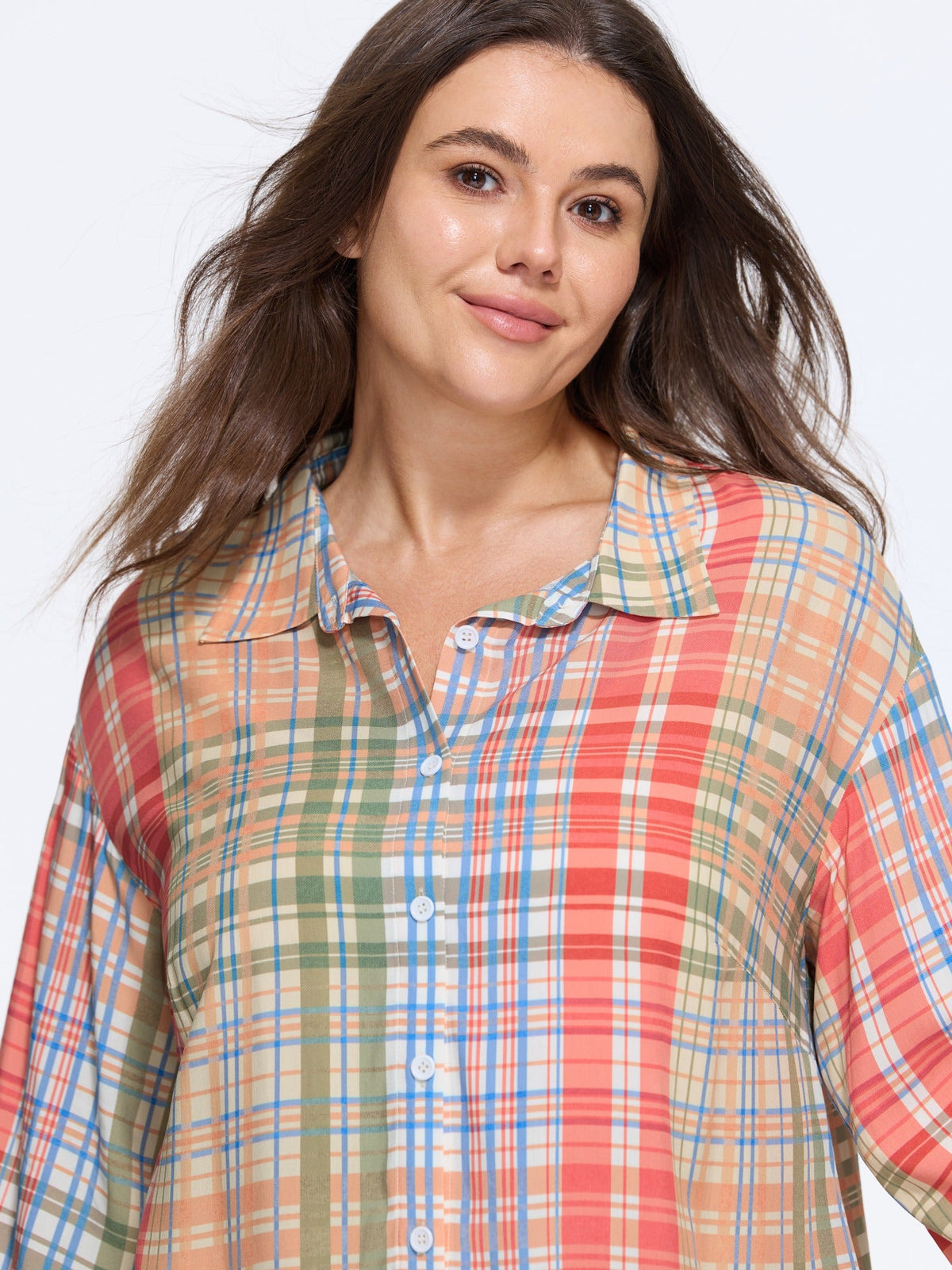 Supersoft Colorful Plaid Button Down Blouse