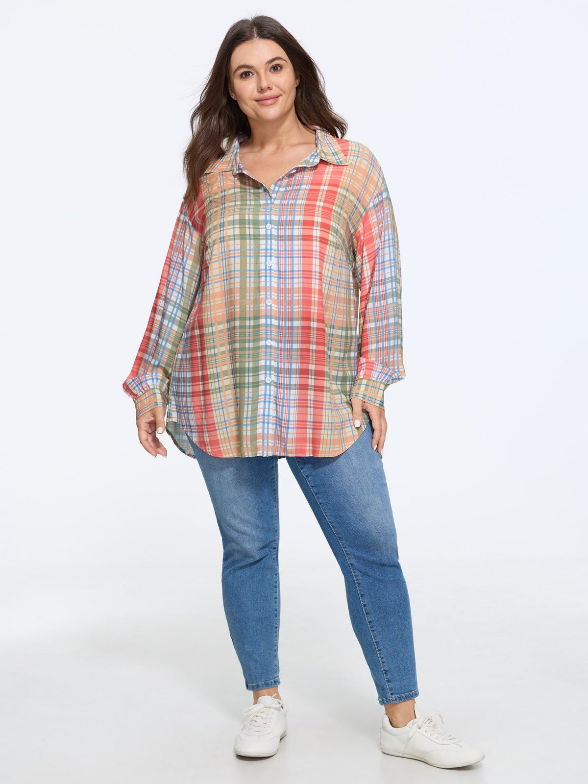 Supersoft Colorful Plaid Button Down Blouse