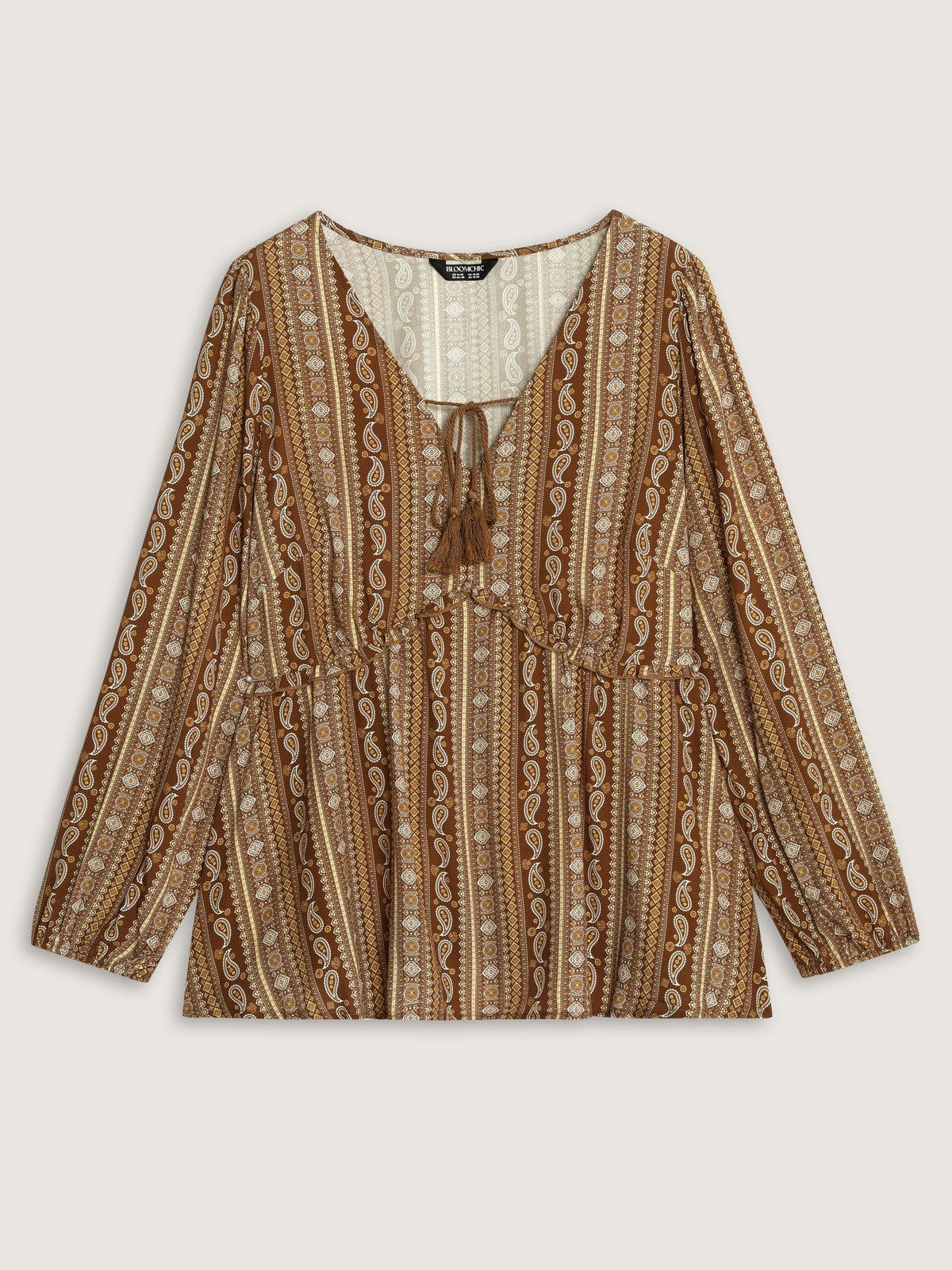Paisley Print V Neck Ruffle Blouse