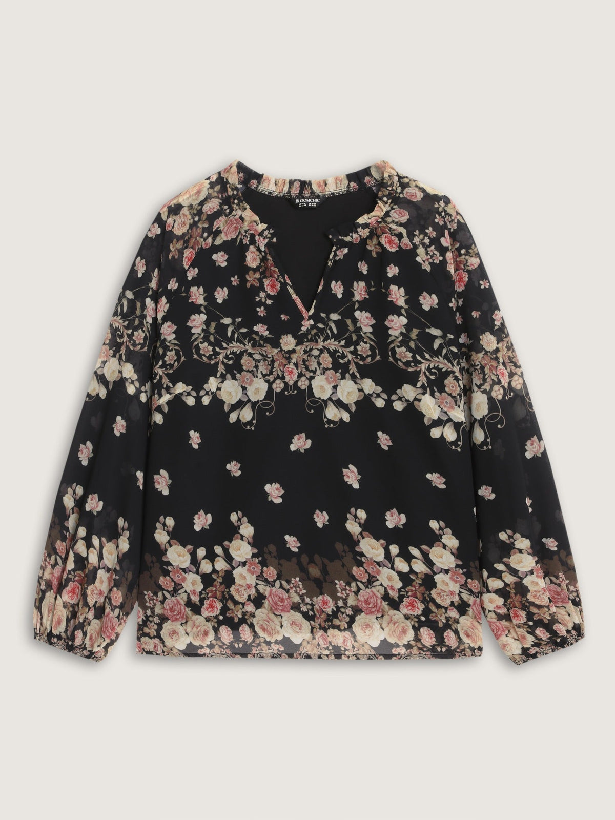 Floral Print Puff Sleeve Sheer Chiffon Blouse