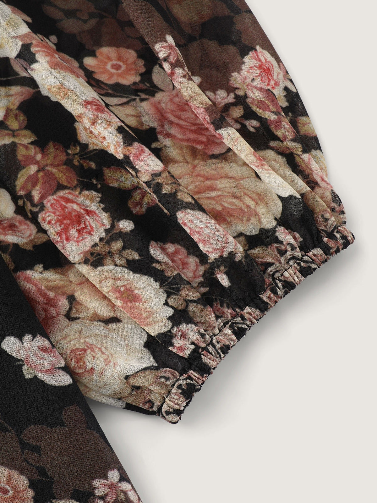 Floral Print Puff Sleeve Sheer Chiffon Blouse