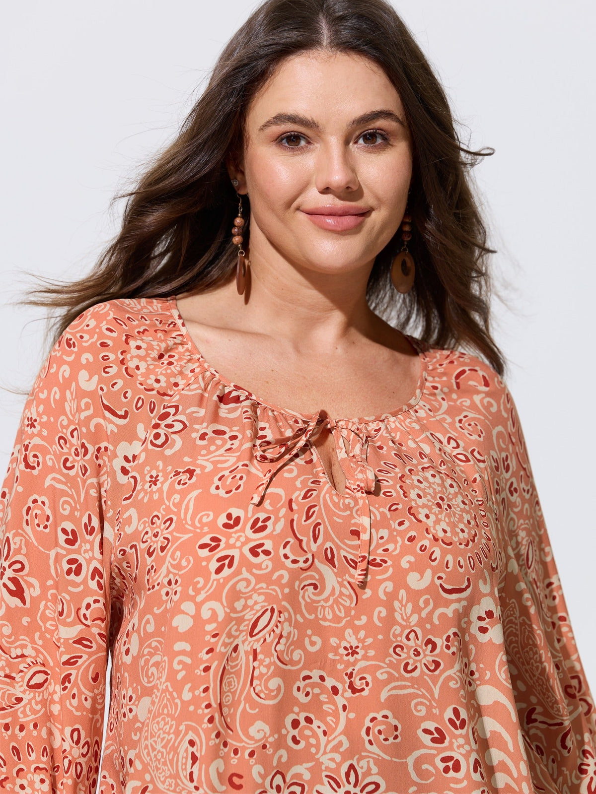 Paisley Print Shirred Hem Blouse