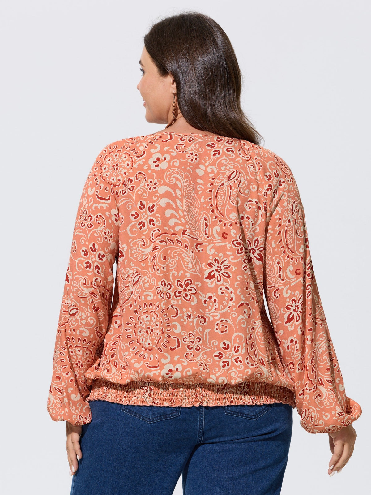 Paisley Print Shirred Hem Blouse