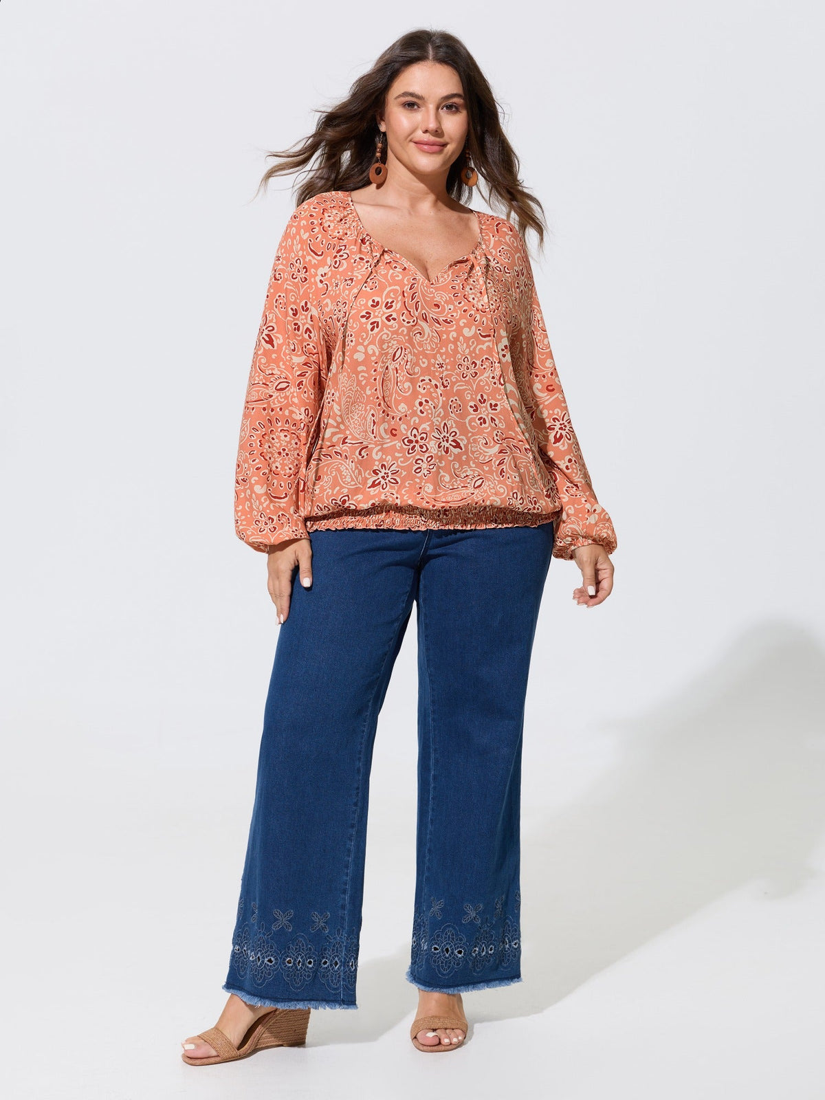 Paisley Print Shirred Hem Blouse