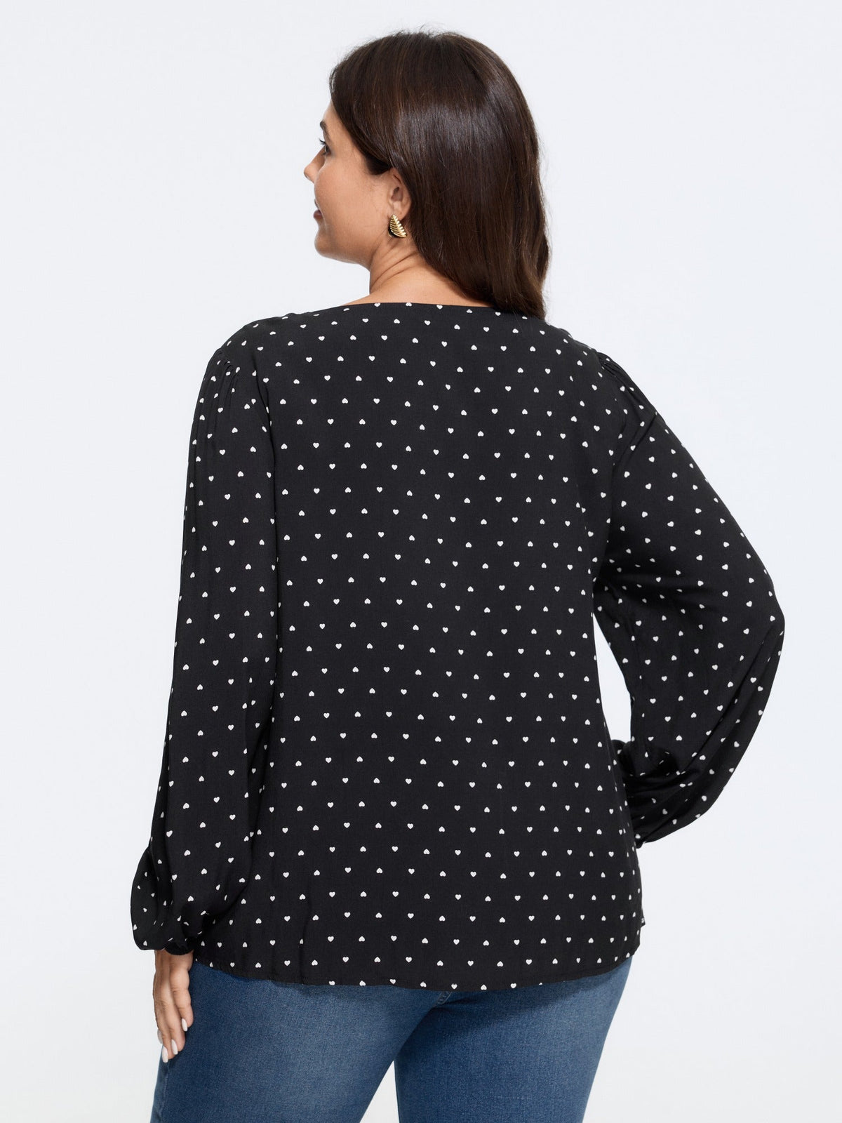 Heart Print Peter Pan Collar Lace Trim Blouse