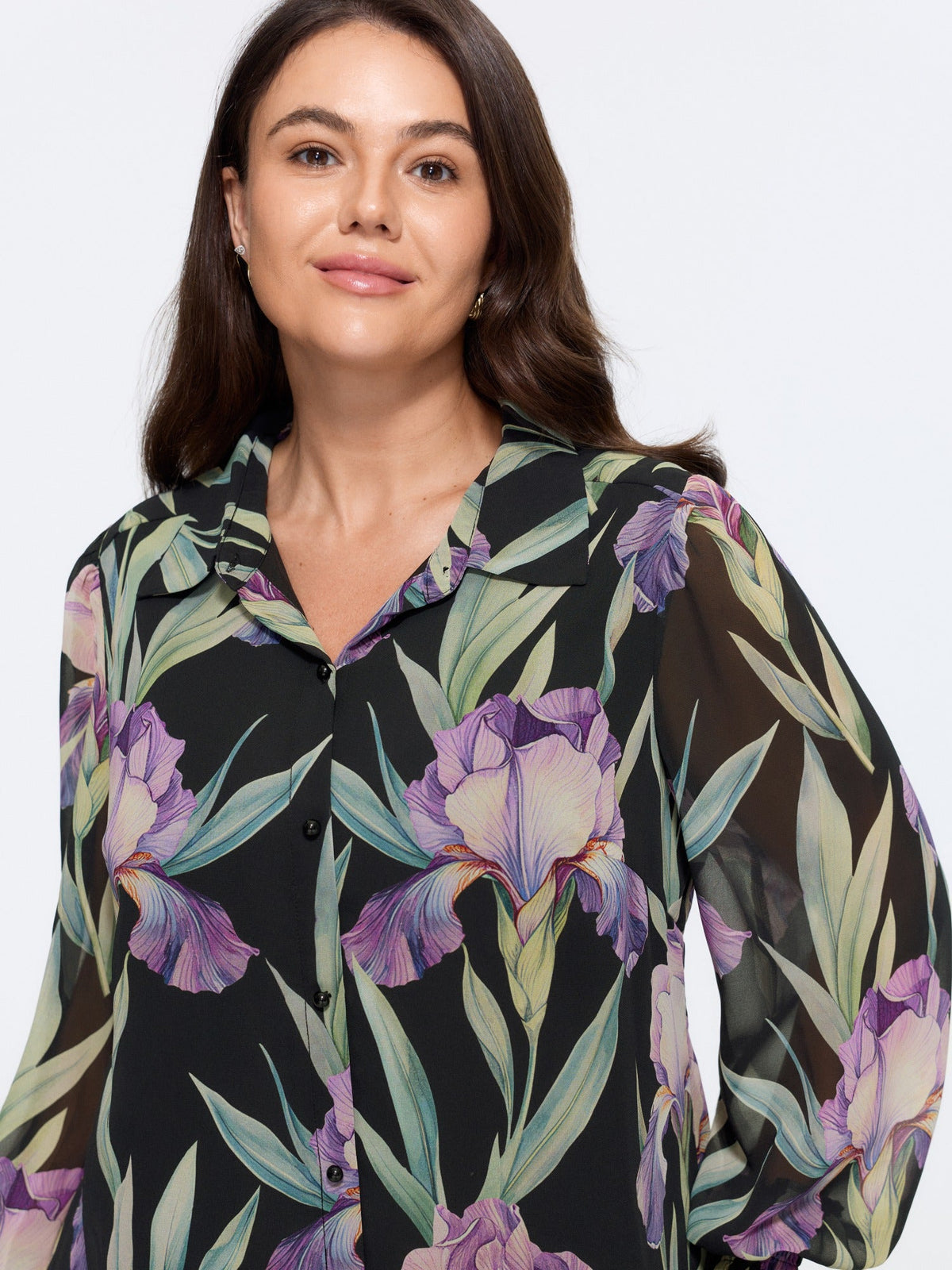 Floral Print Shirred Cuff Blouse
