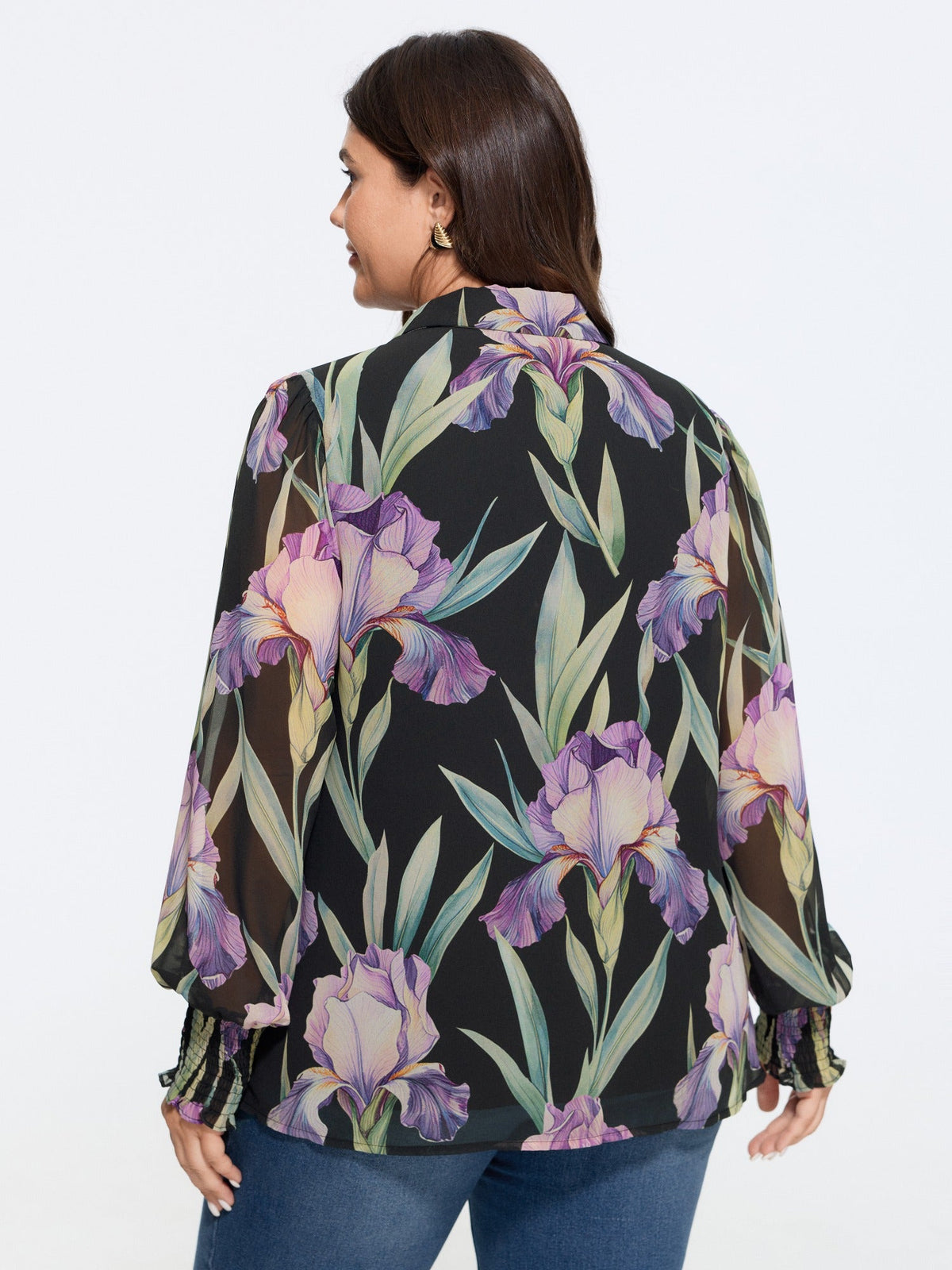 Floral Print Shirred Cuff Blouse
