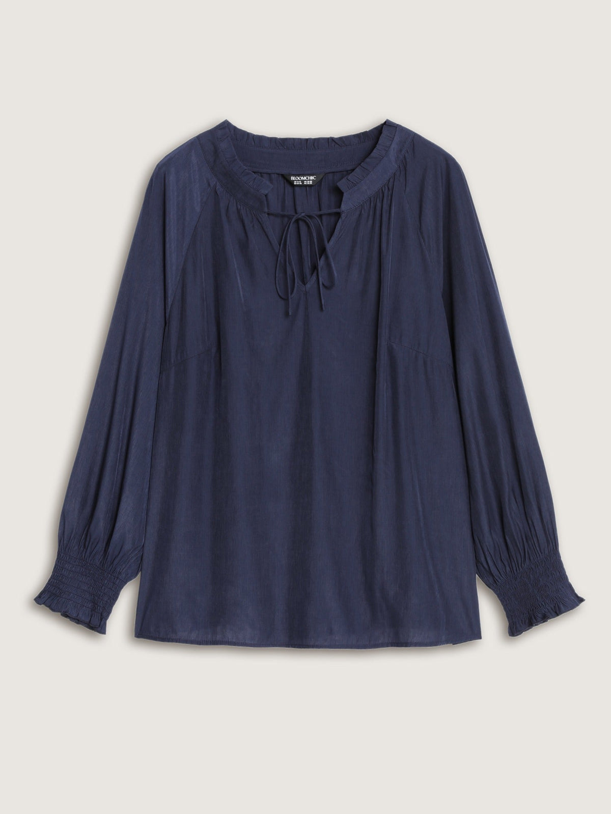 V Neck Tie Shirred Cuff Ruffle Blouse