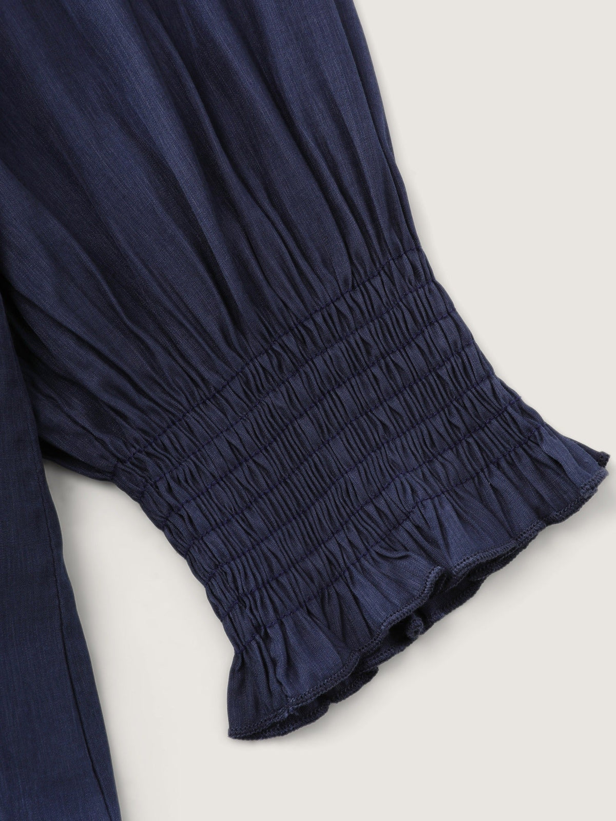 V Neck Tie Shirred Cuff Ruffle Blouse