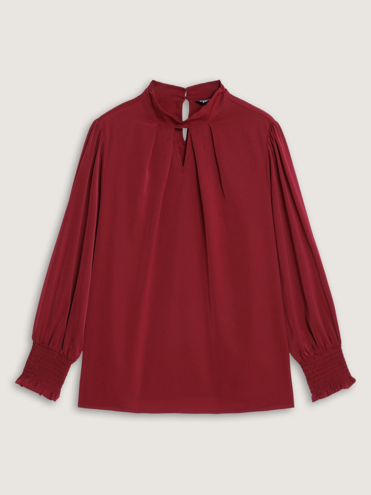 Mock Neck Keyhole Front Shirred Cuff Blouse