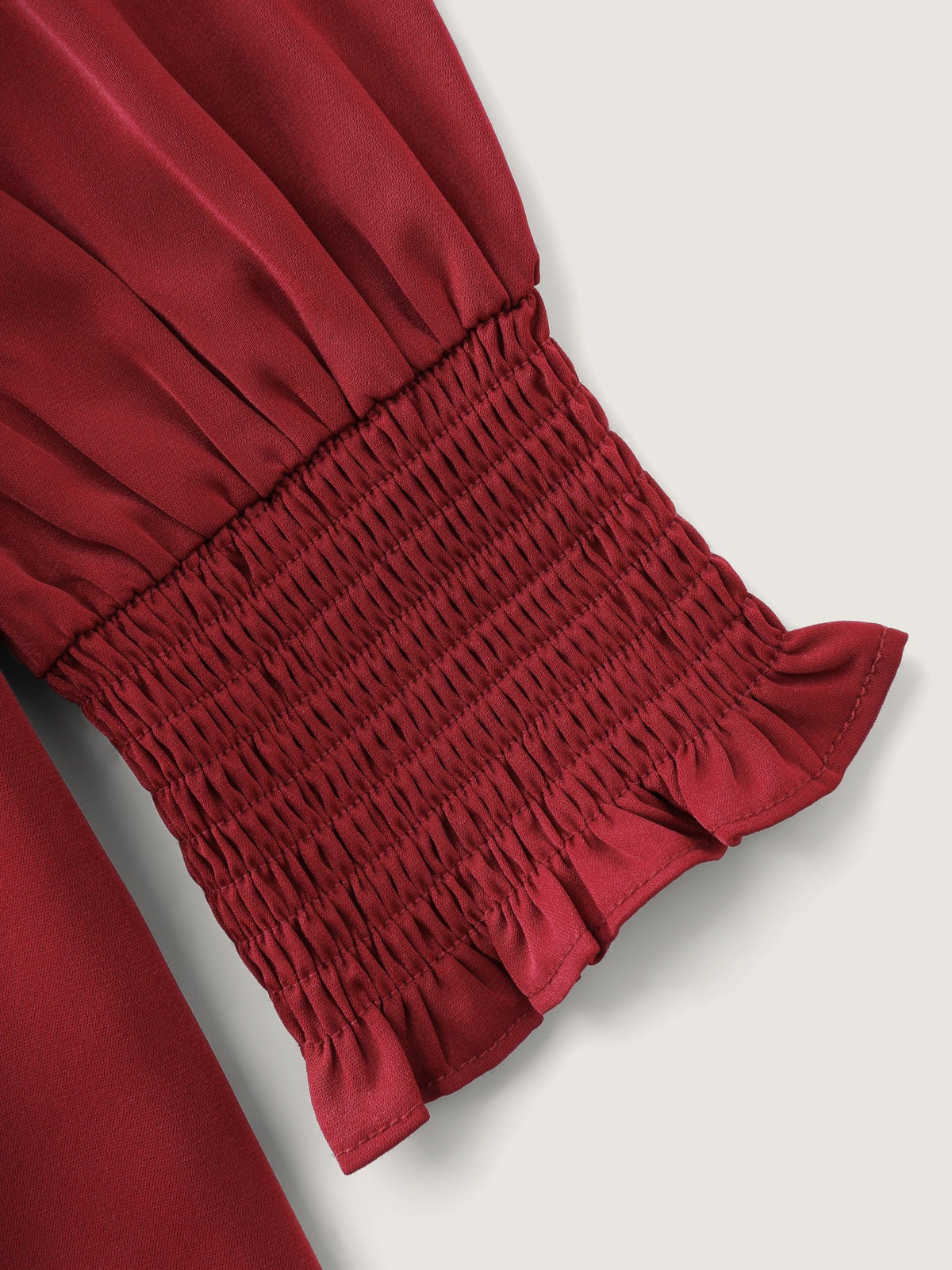 Mock Neck Keyhole Front Shirred Cuff Blouse