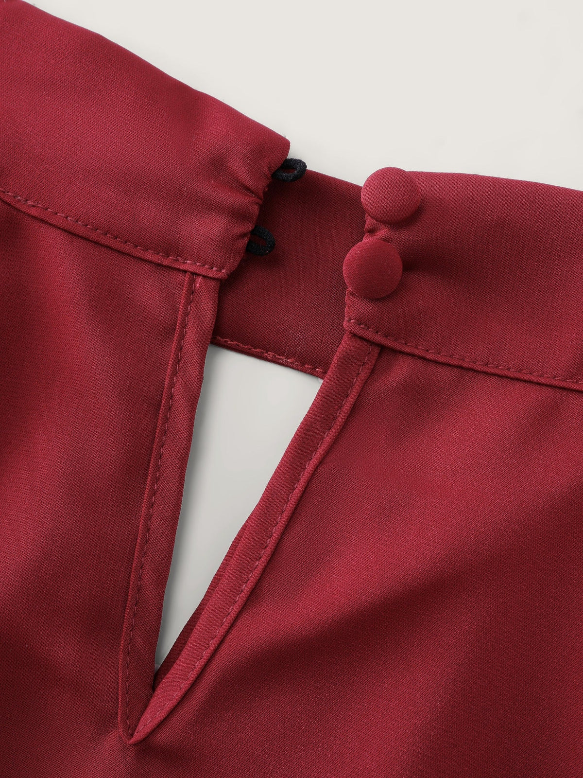 Mock Neck Keyhole Front Shirred Cuff Blouse