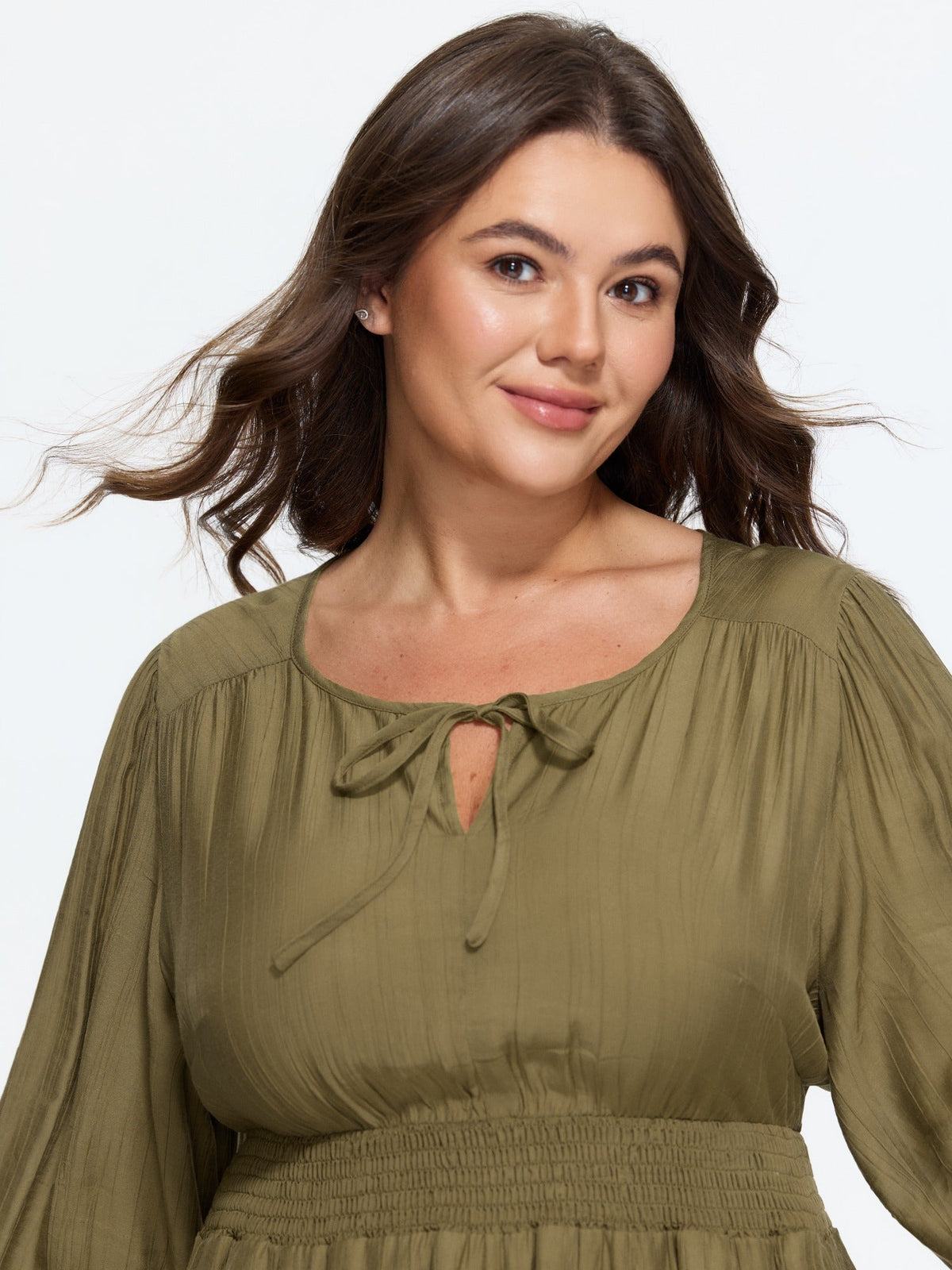 Supersoft Shirred Waist Tie Neck Midi Dress