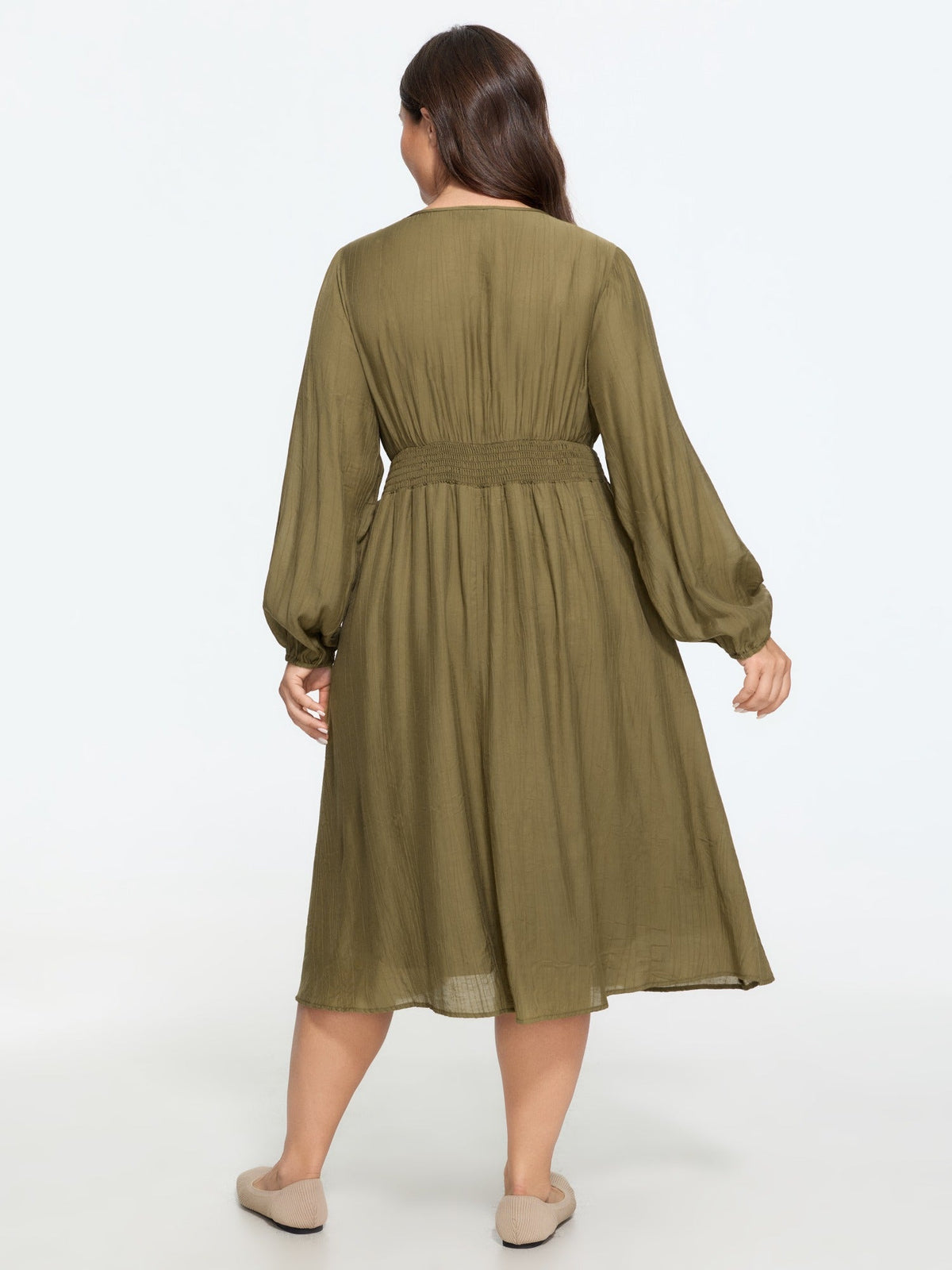 Supersoft Shirred Waist Tie Neck Midi Dress