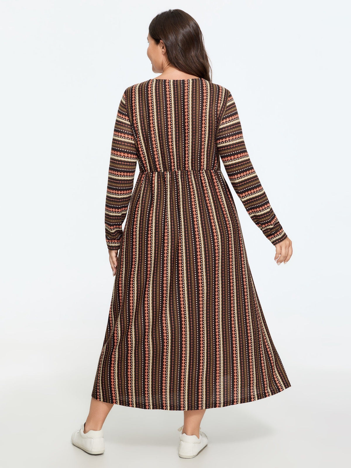 Stretch Retro Stripe Wrap V Neck Midi Dress