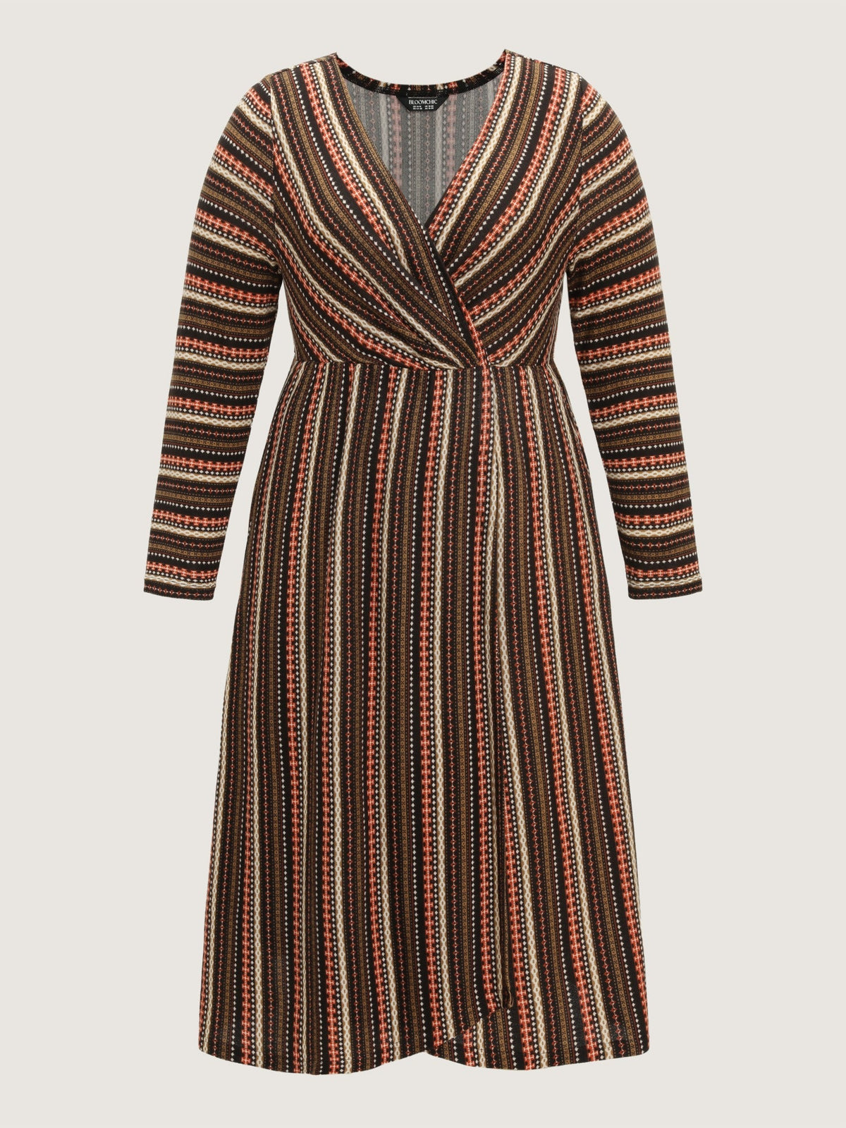 Stretch Retro Stripe Wrap V Neck Midi Dress