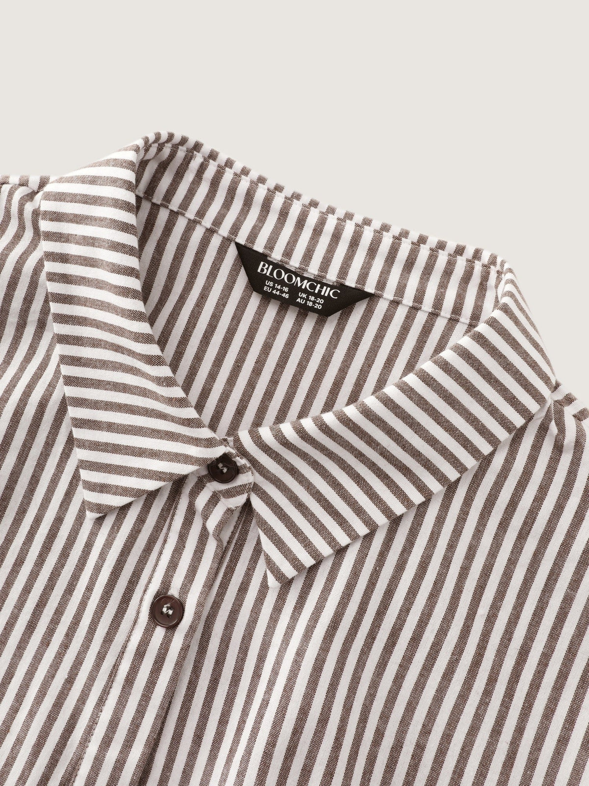 Cotton Striped Print Peplum Hem Button Down Shirt