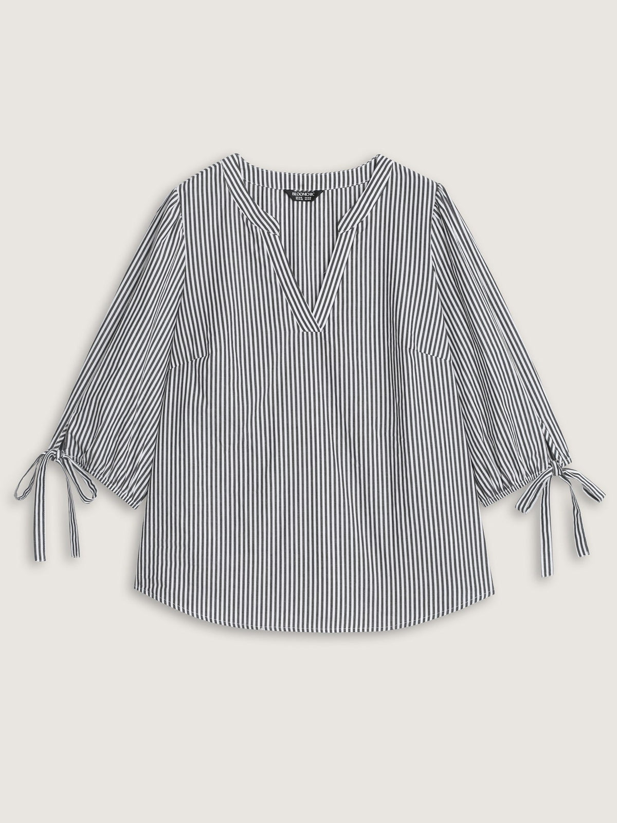 Striped V Neck Tie Cuff Blouse