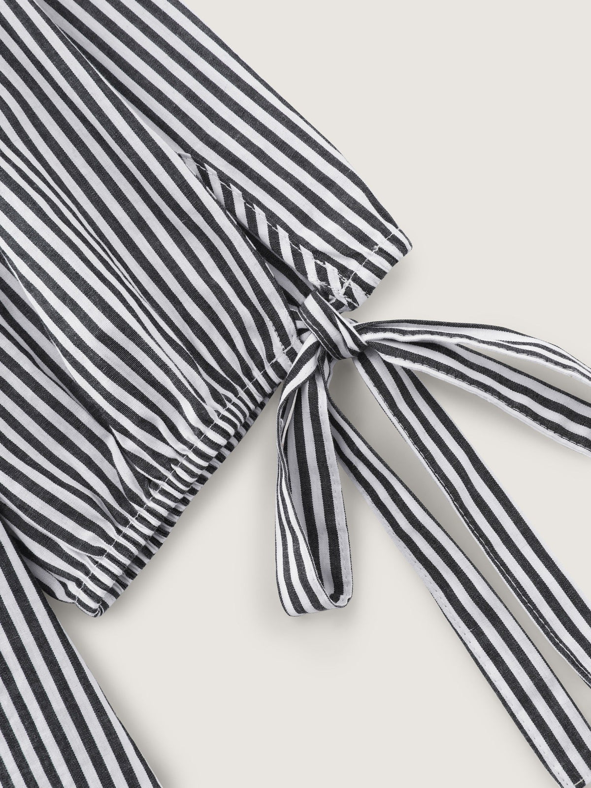 Striped V Neck Tie Cuff Blouse