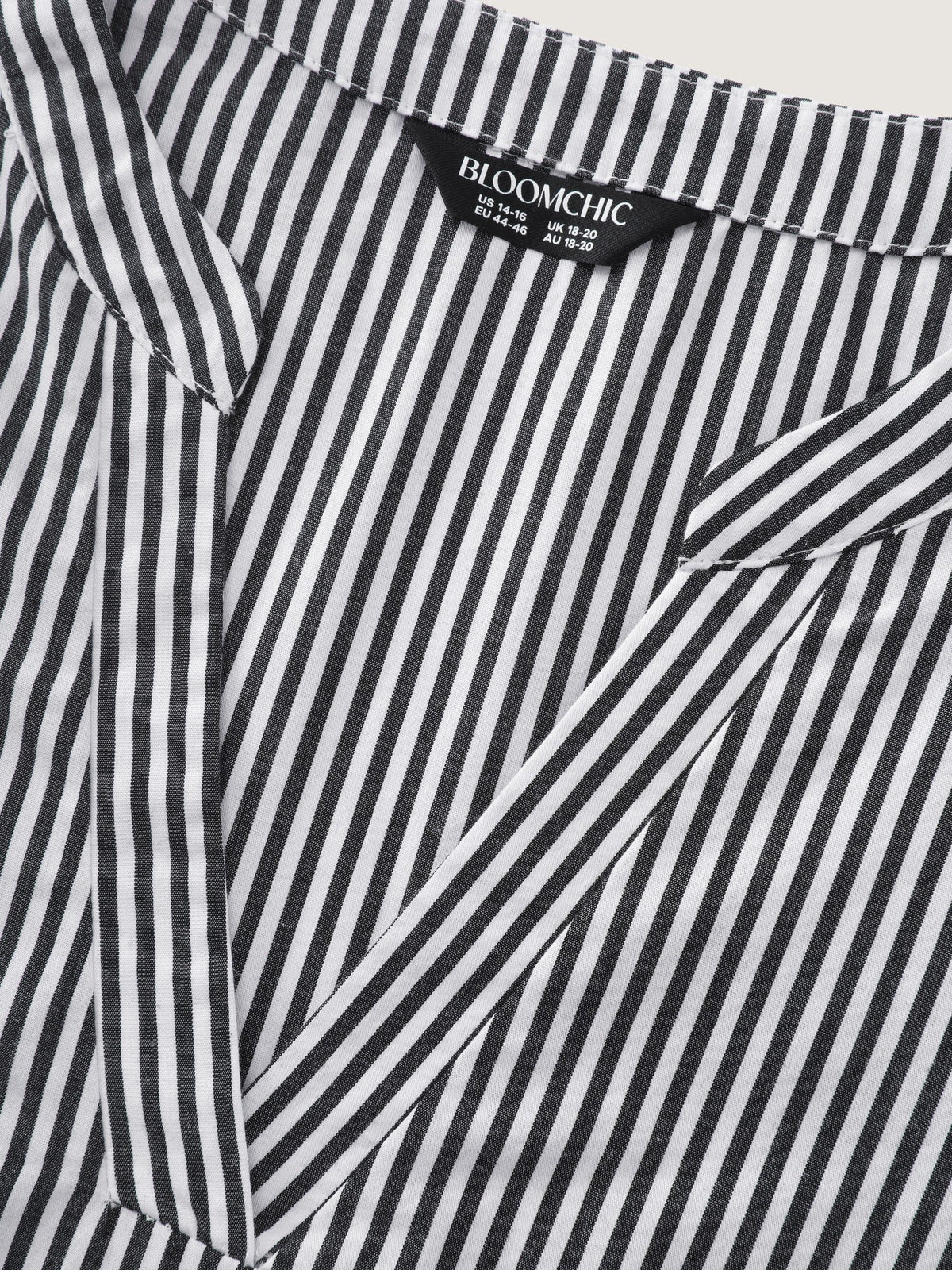 Striped V Neck Tie Cuff Blouse