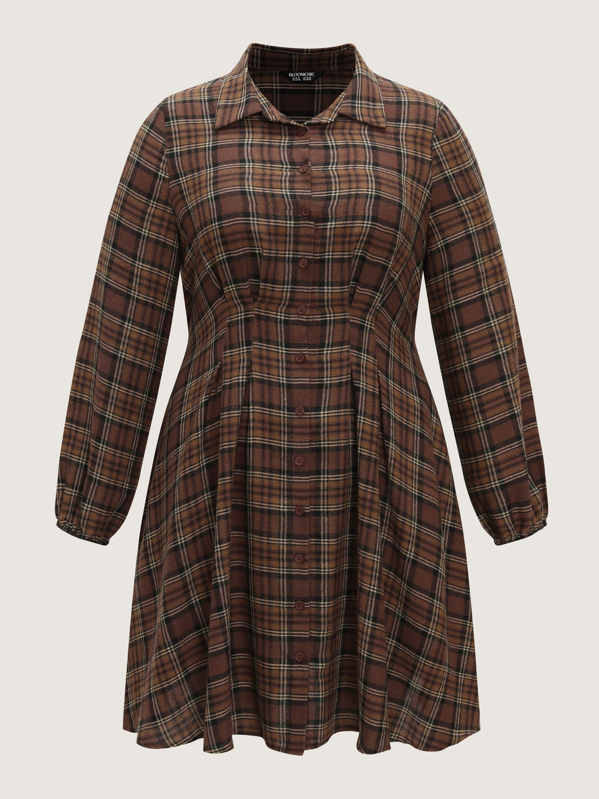 Plaid Lantern Sleeve Button Front Mini Dress