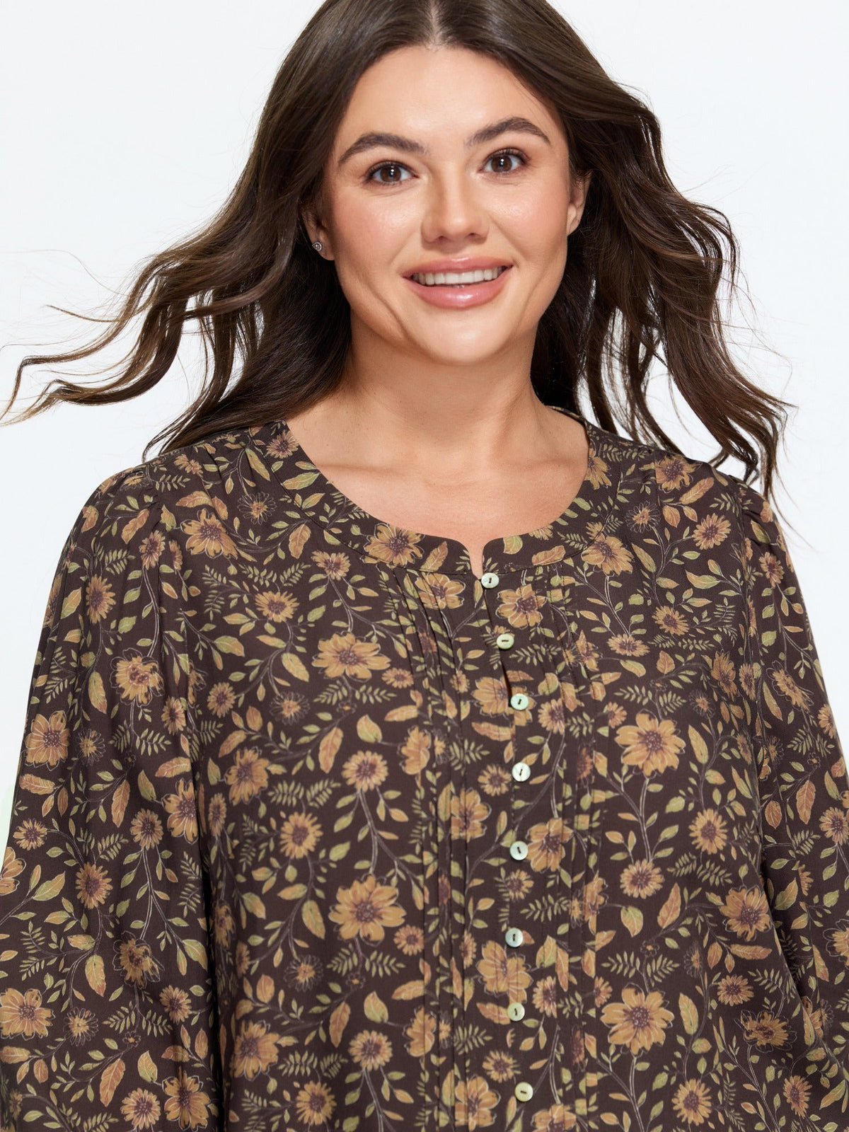 Supersoft Vintage Floral Pleated Long Sleeve Shirt