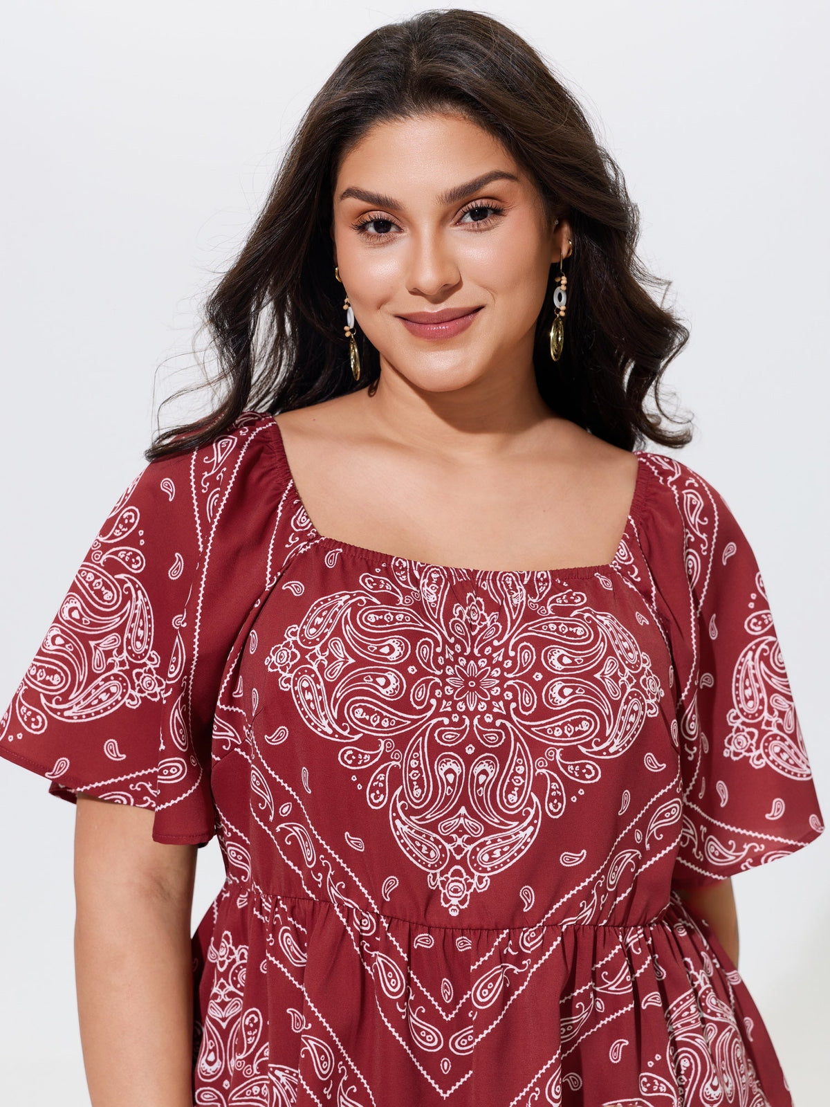 Paisley Print Flutter Sleeve Babydoll Blouse