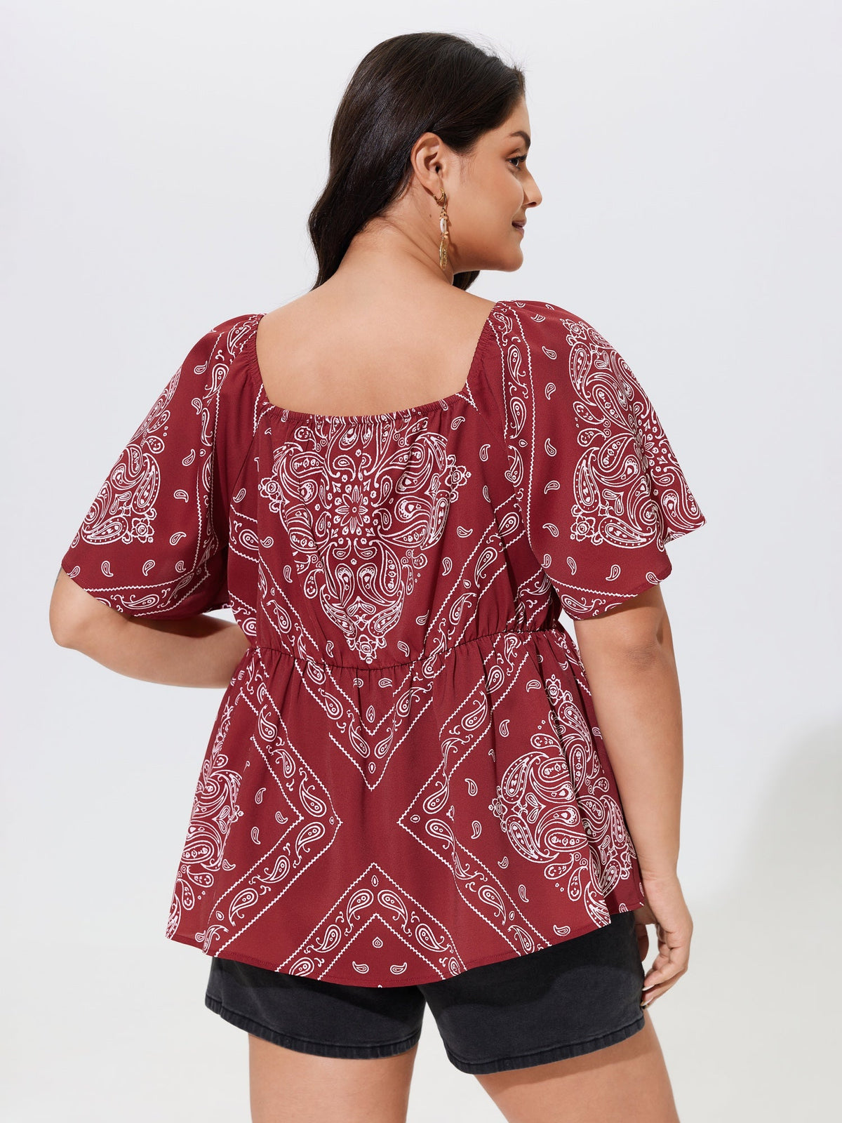 Paisley Print Flutter Sleeve Babydoll Blouse