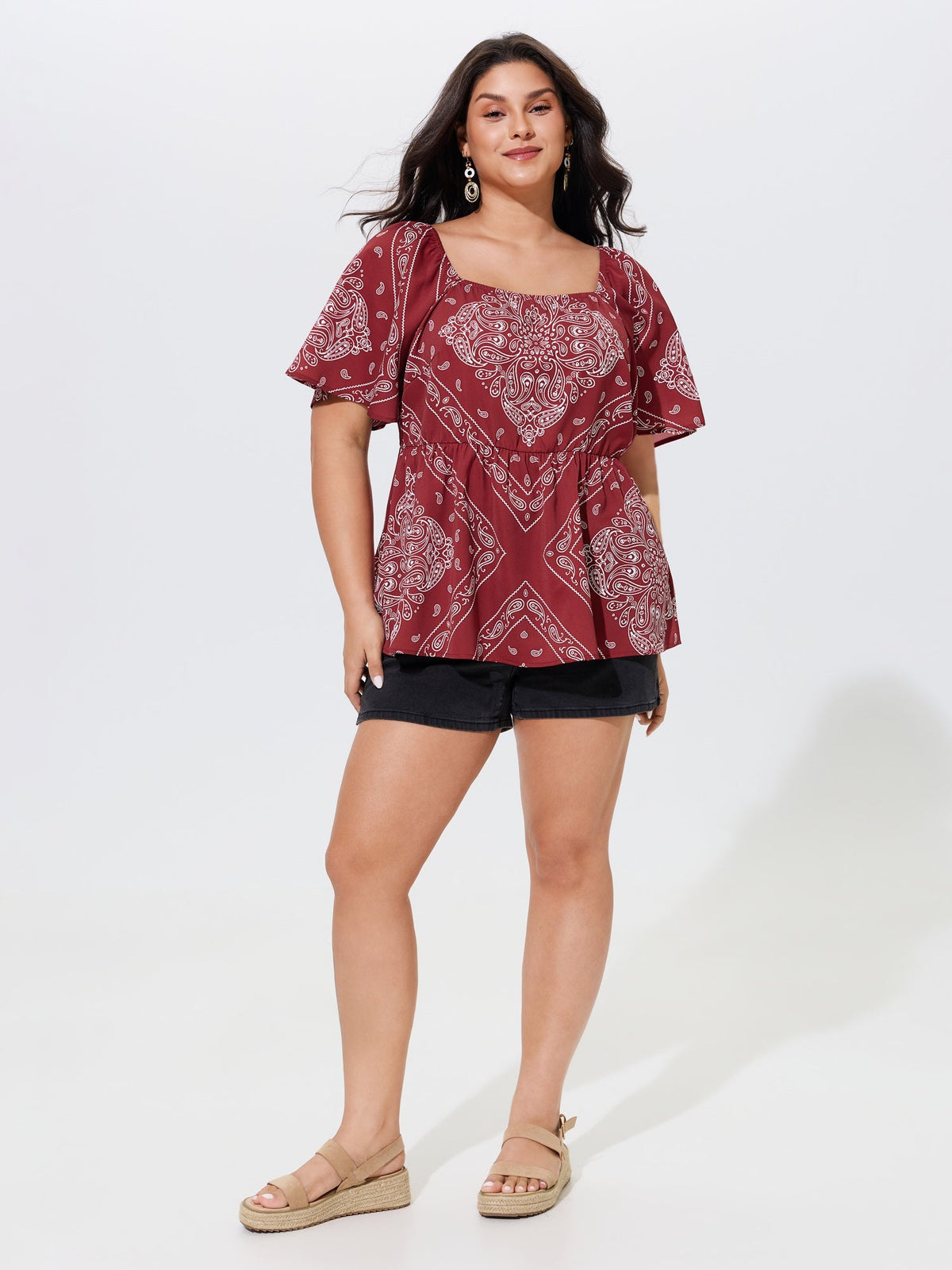 Paisley Print Flutter Sleeve Babydoll Blouse