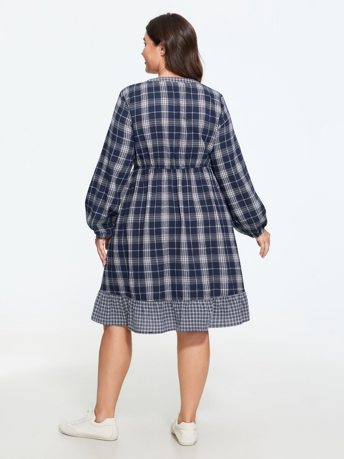 Plaid Patchwork Ruffle Hem Mini Dress