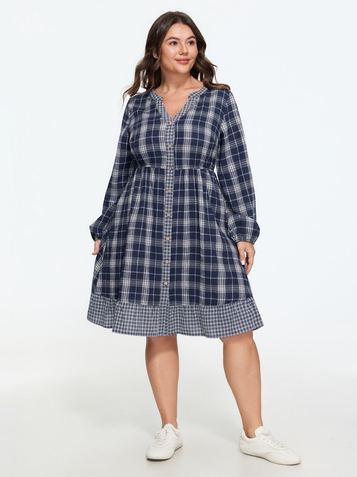 Plaid Patchwork Ruffle Hem Mini Dress