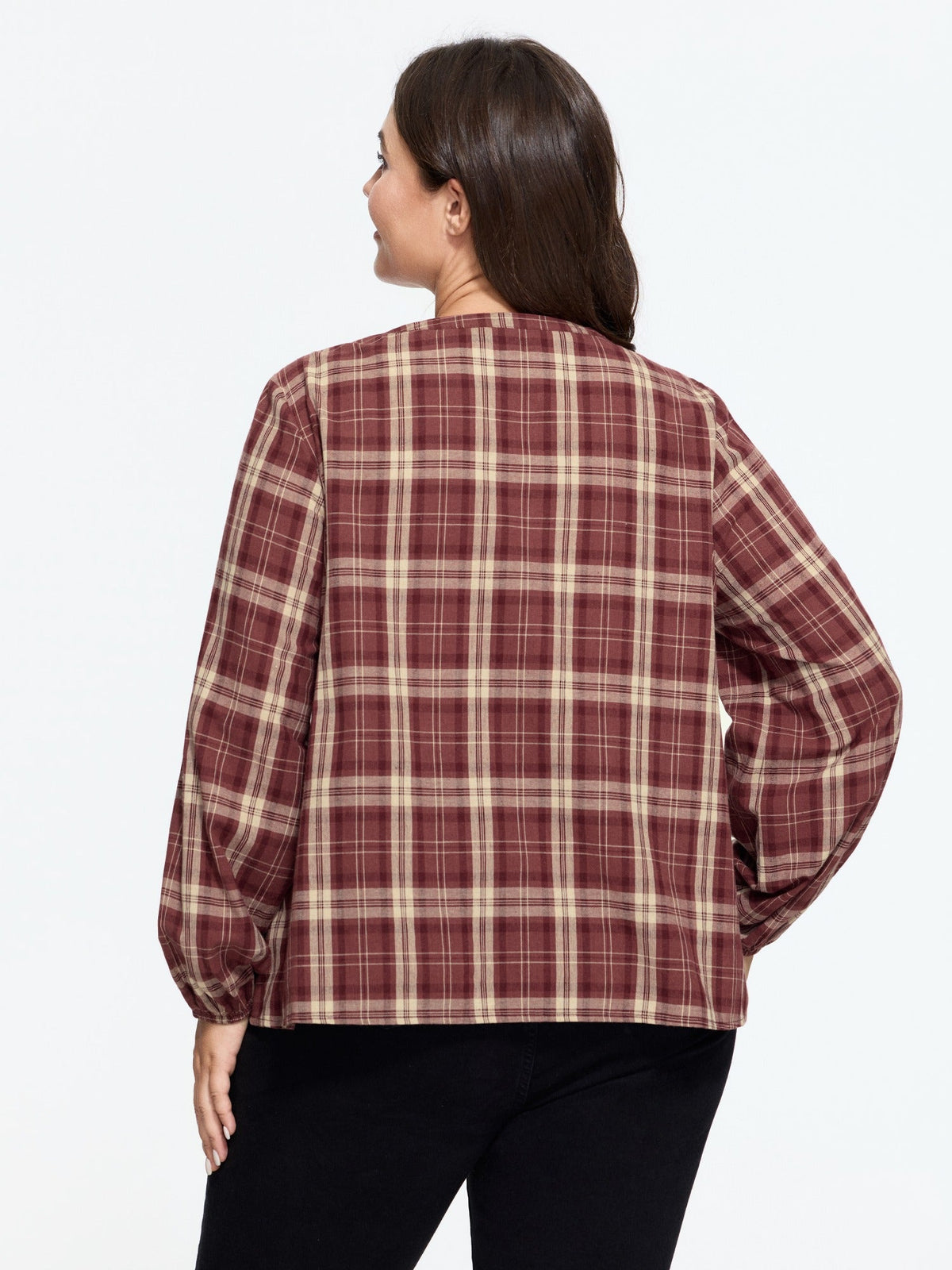 Plaid Eyelet Lace Babydoll Blouse