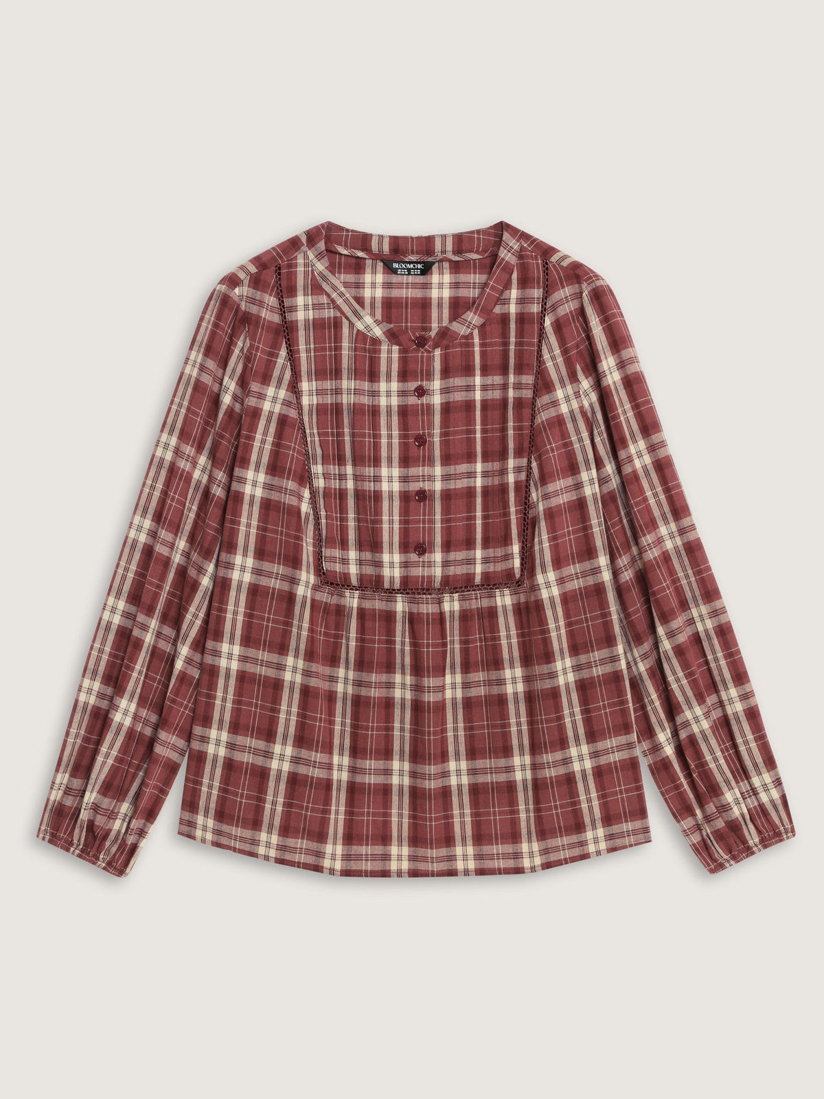 Plaid Eyelet Lace Babydoll Blouse