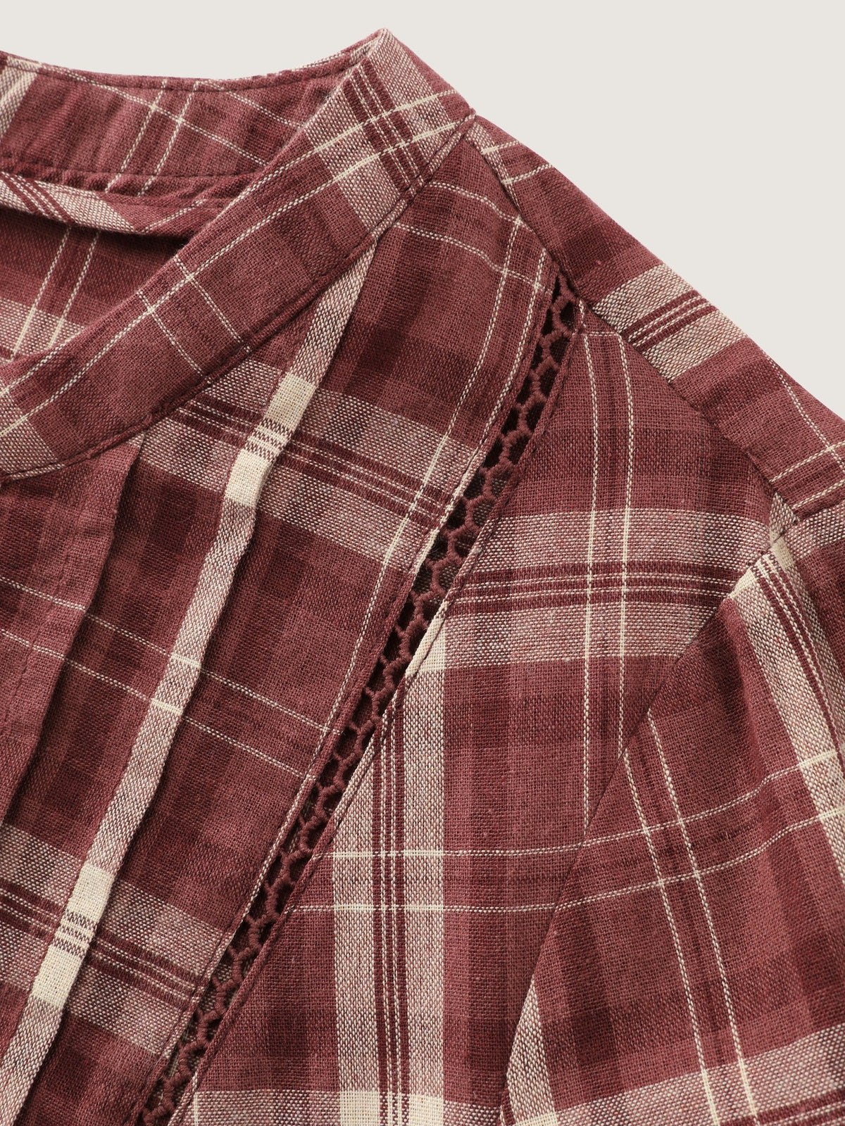 Plaid Eyelet Lace Babydoll Blouse
