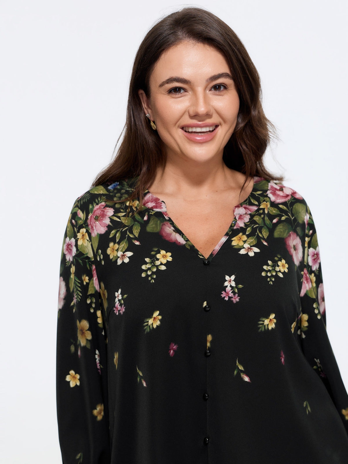 Floral Print Button Front Chiffon Blouse